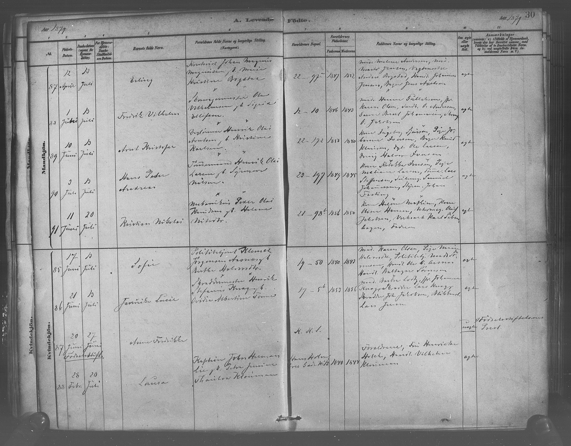 Korskirken sokneprestembete, SAB/A-76101/H/Haa/L0021: Parish register (official) no. B 7, 1878-1889, p. 30