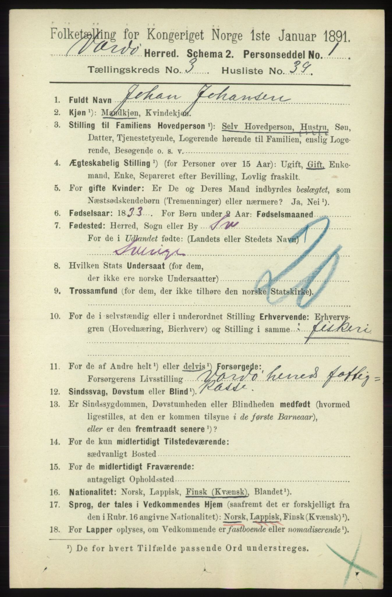 RA, 1891 census for 2028 Vardø, 1891, p. 1049