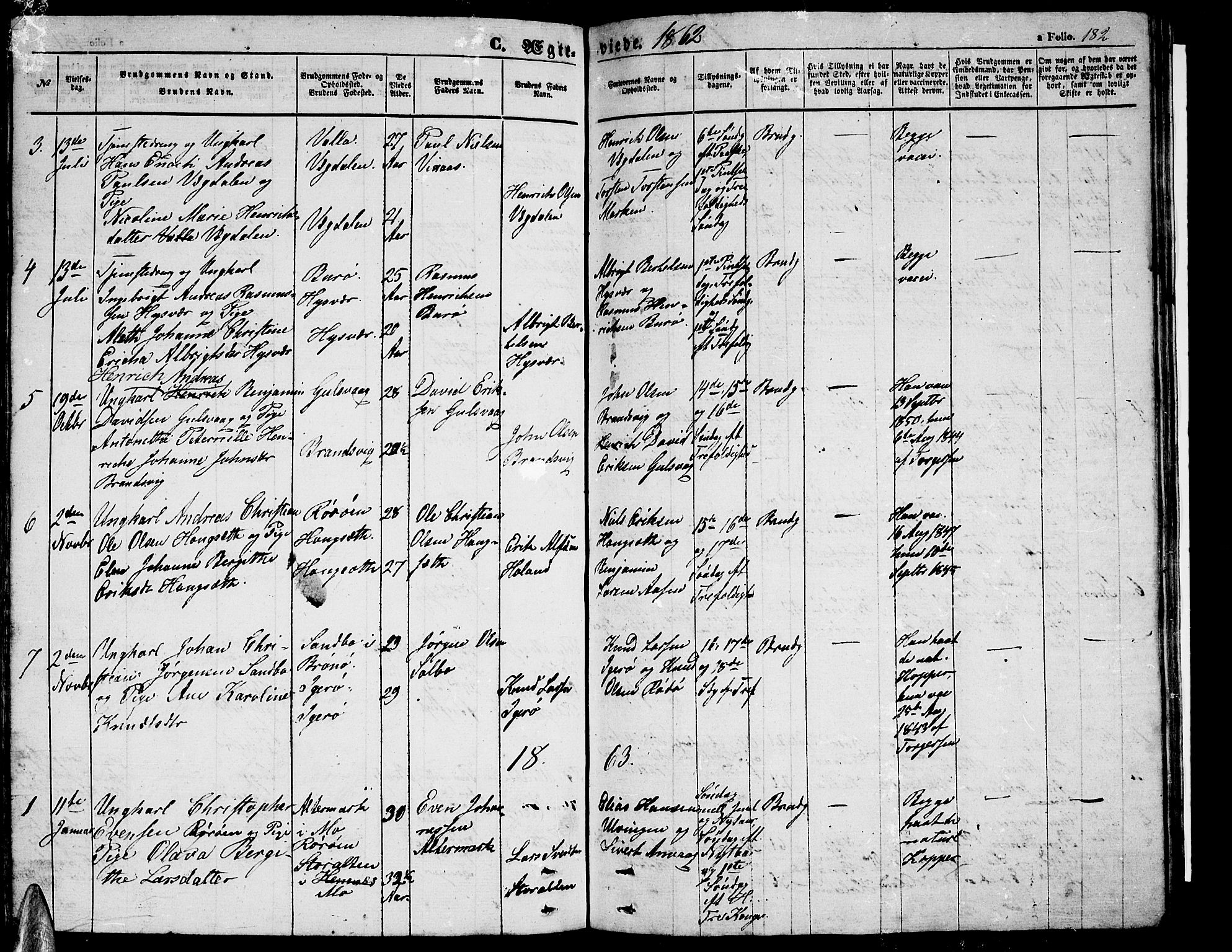 Ministerialprotokoller, klokkerbøker og fødselsregistre - Nordland, SAT/A-1459/816/L0251: Parish register (copy) no. 816C01, 1852-1870, p. 182