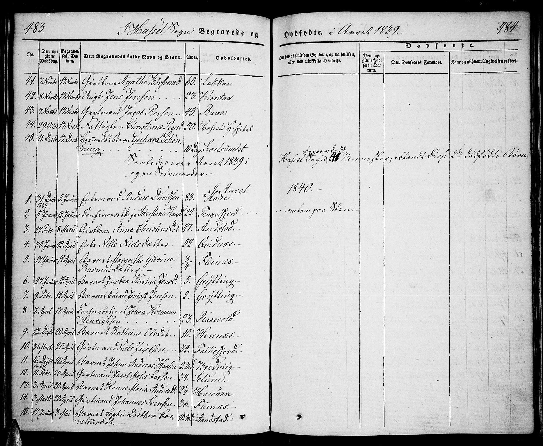 Ministerialprotokoller, klokkerbøker og fødselsregistre - Nordland, AV/SAT-A-1459/888/L1239: Parish register (official) no. 888A06 /1, 1837-1849, p. 483-484