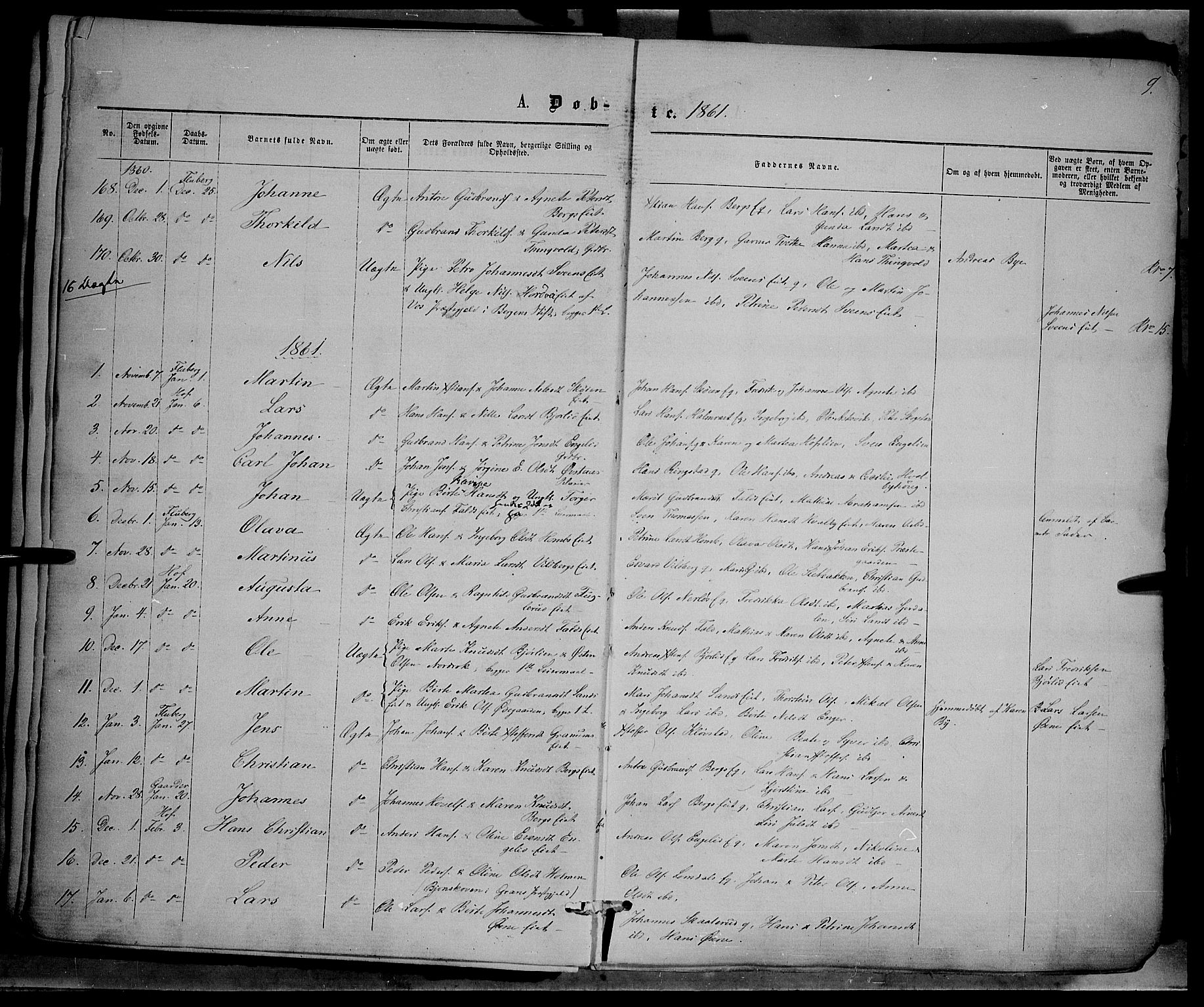 Søndre Land prestekontor, SAH/PREST-122/K/L0001: Parish register (official) no. 1, 1860-1877, p. 9