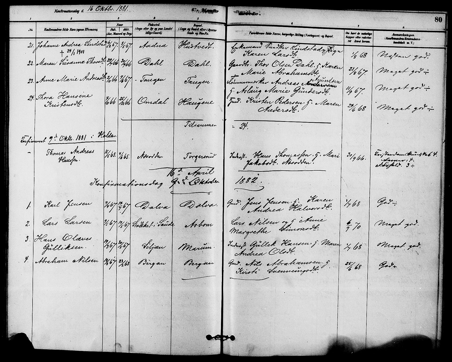 Solum kirkebøker, AV/SAKO-A-306/F/Fb/L0001: Parish register (official) no. II 1, 1877-1892, p. 80