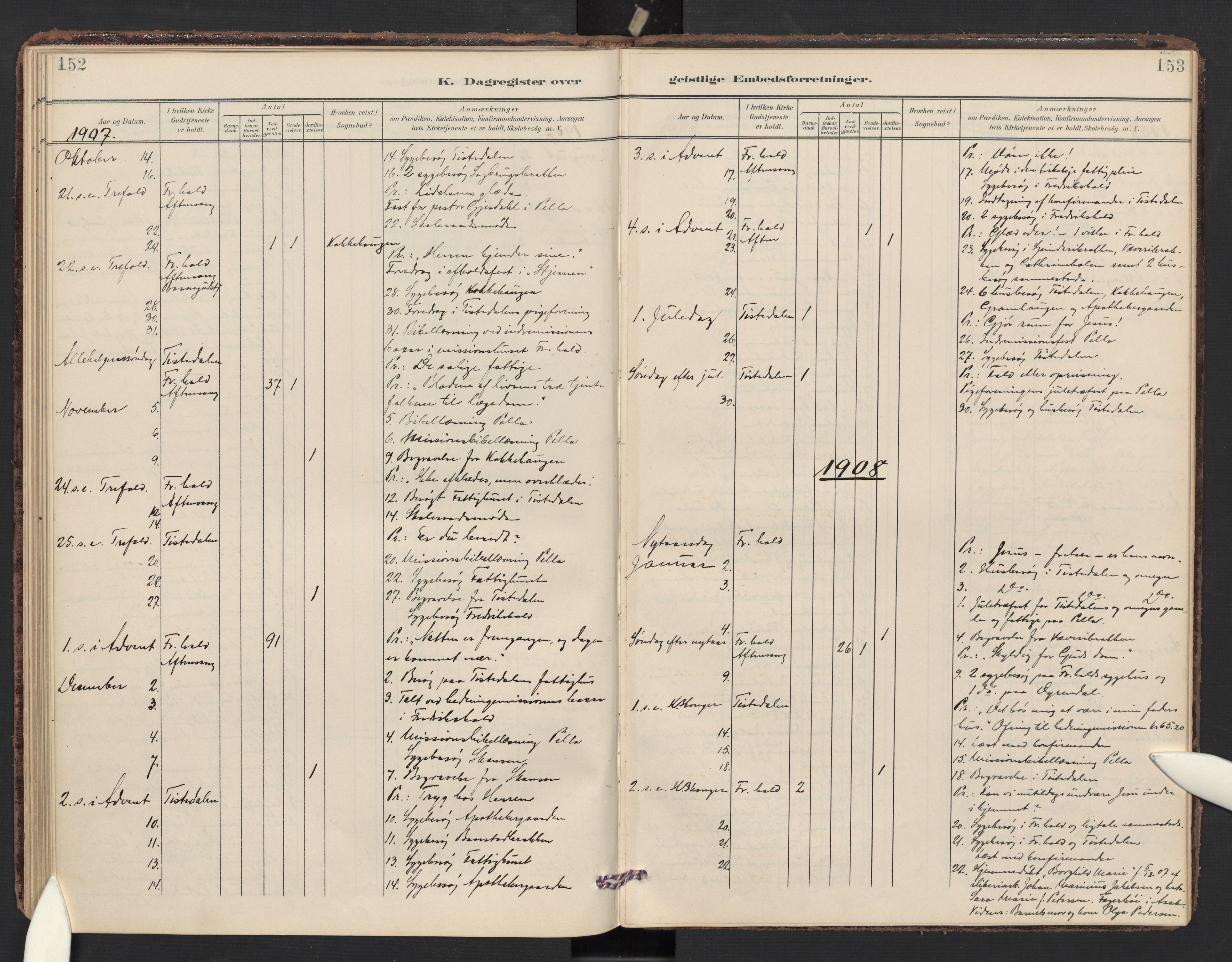 Halden prestekontor Kirkebøker, SAO/A-10909/F/Fc/L0001: Parish register (official) no. III 1, 1902-1908, p. 152-153