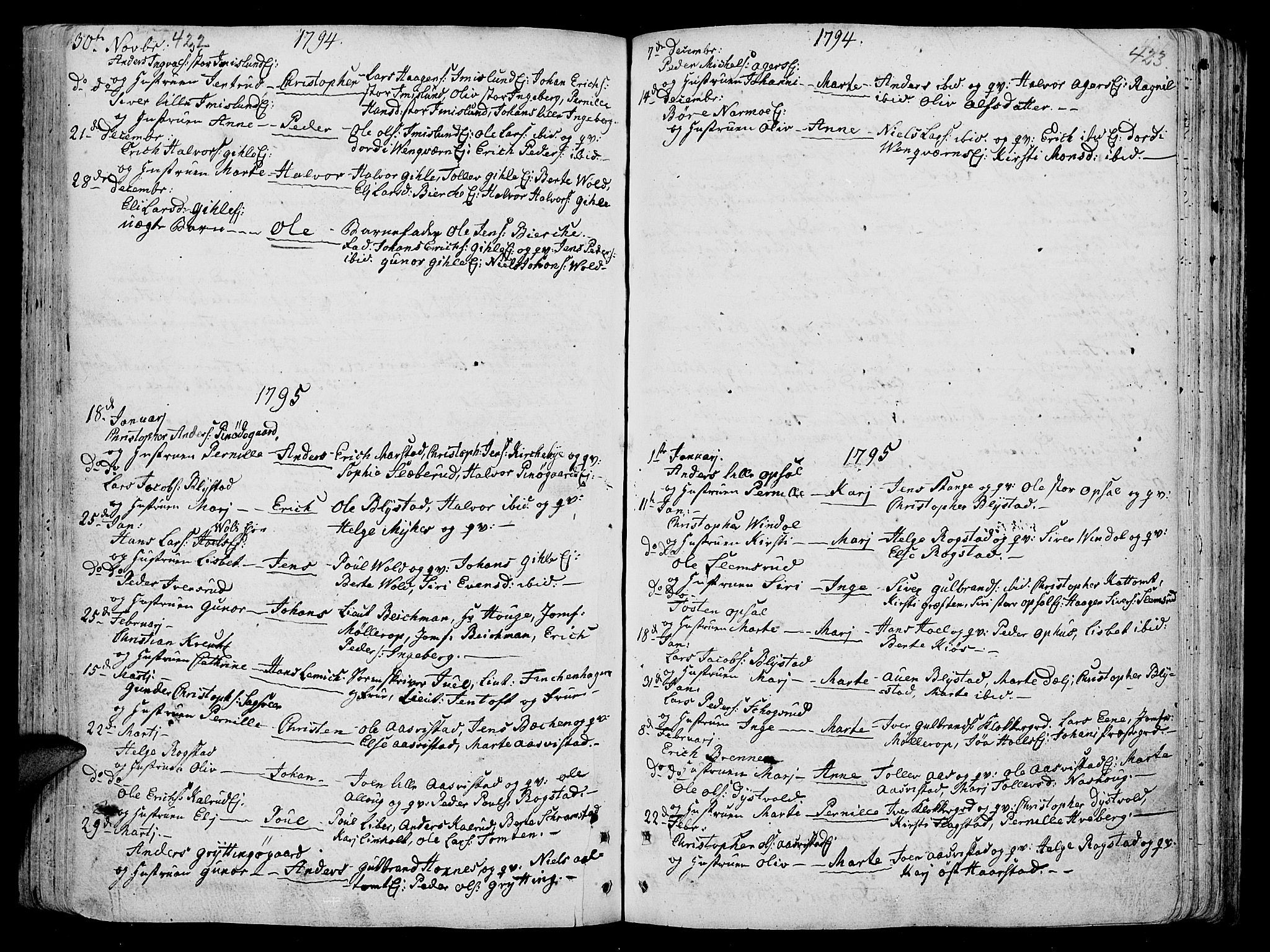 Vang prestekontor, Hedmark, SAH/PREST-008/H/Ha/Haa/L0005: Parish register (official) no. 5, 1732-1809, p. 422-423