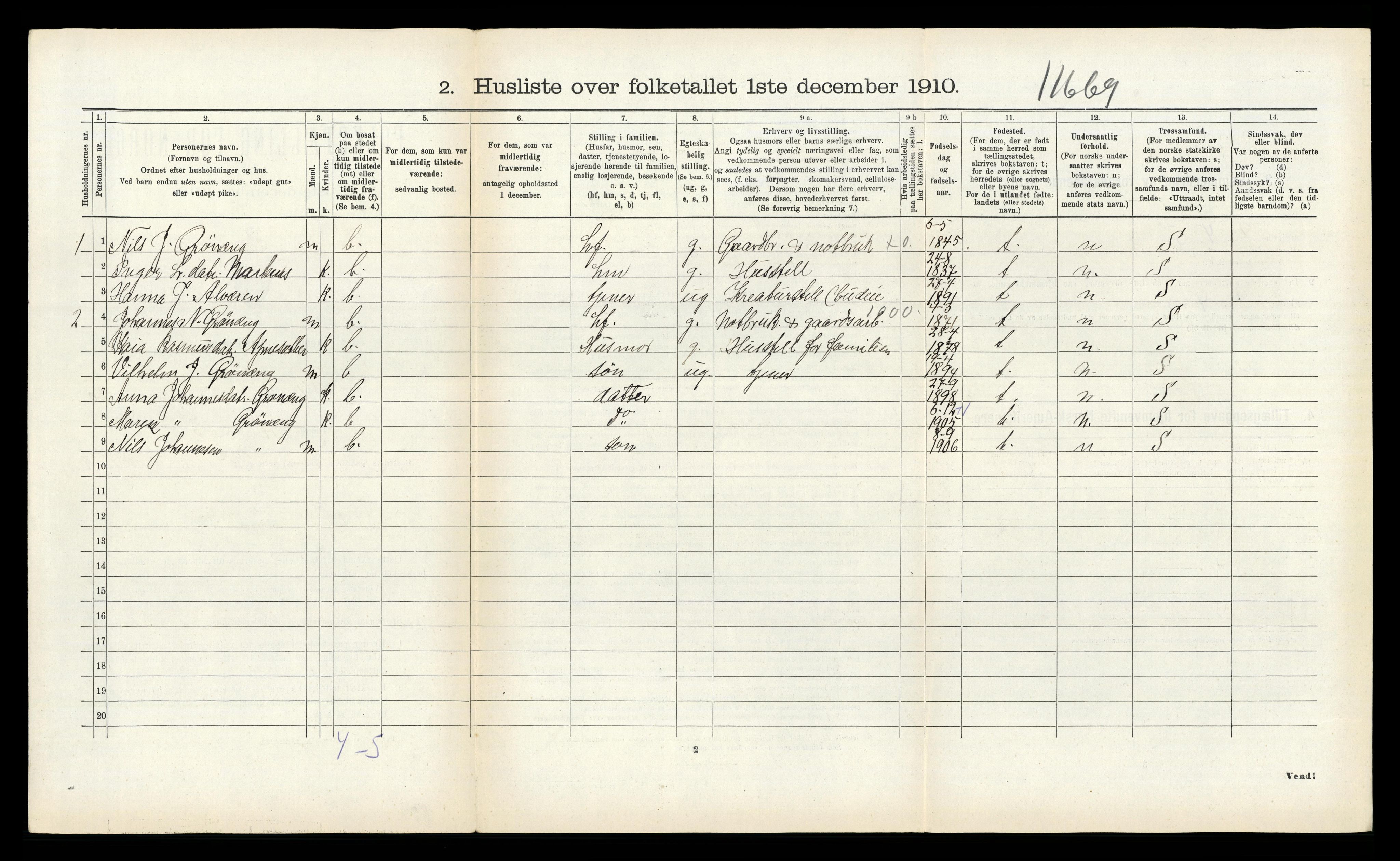 RA, 1910 census for Kinn, 1910, p. 1133