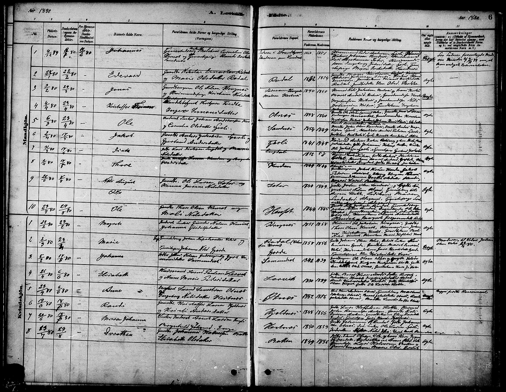 Ministerialprotokoller, klokkerbøker og fødselsregistre - Møre og Romsdal, AV/SAT-A-1454/580/L0924: Parish register (official) no. 580A01, 1878-1887, p. 6