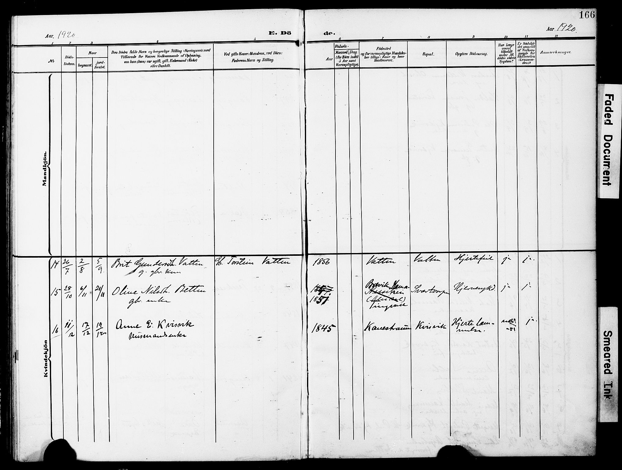 Ministerialprotokoller, klokkerbøker og fødselsregistre - Møre og Romsdal, AV/SAT-A-1454/587/L1001: Parish register (copy) no. 587C01, 1906-1927, p. 166