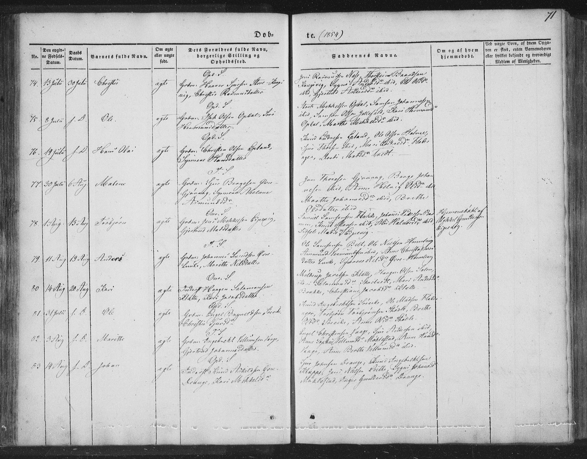 Tysnes sokneprestembete, AV/SAB-A-78601/H/Haa: Parish register (official) no. A 10, 1848-1859, p. 71