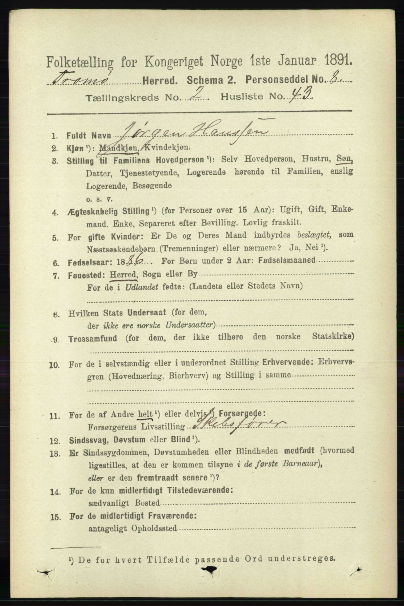 RA, 1891 census for 0921 Tromøy, 1891, p. 709