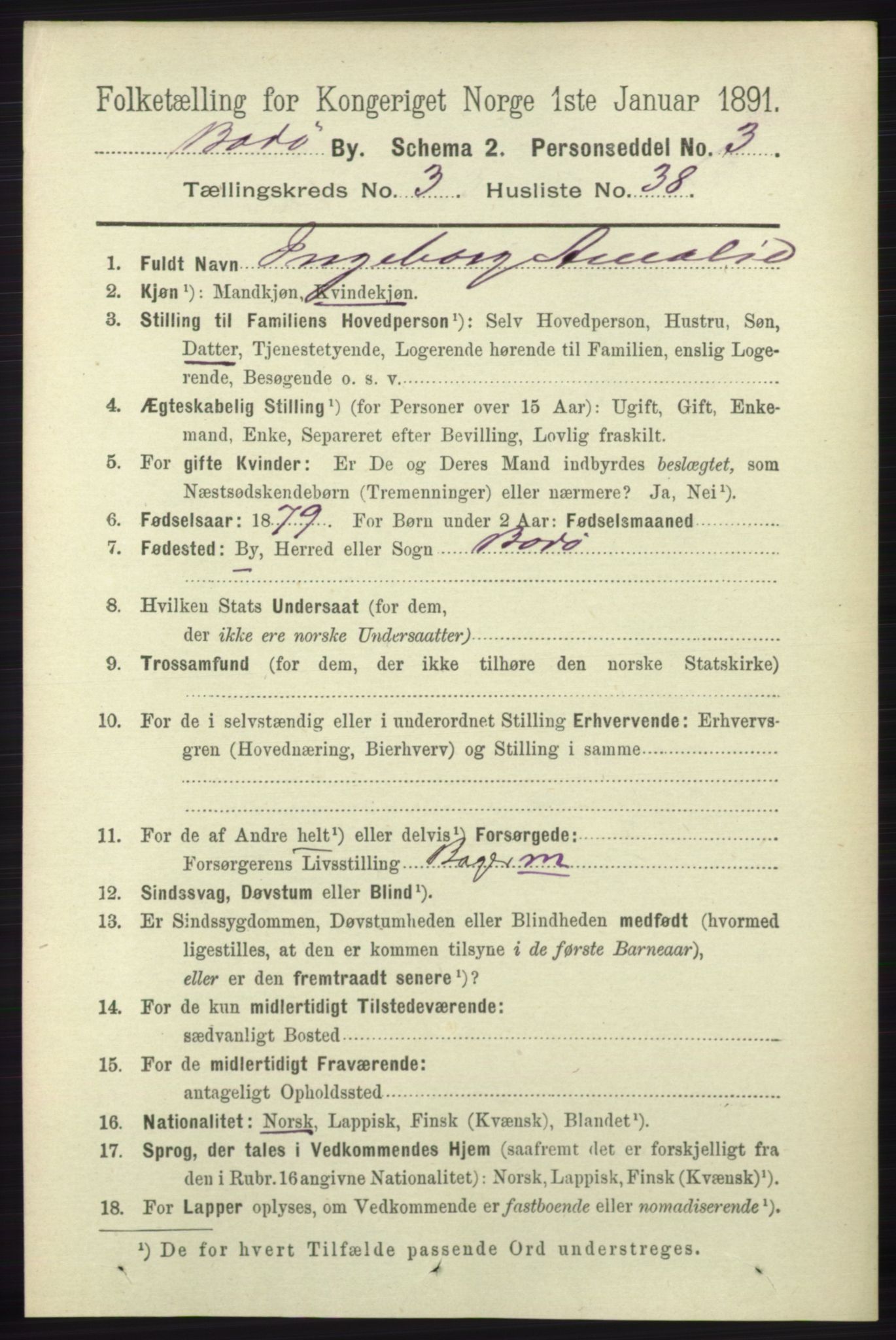 RA, 1891 census for 1804 Bodø, 1891, p. 2545