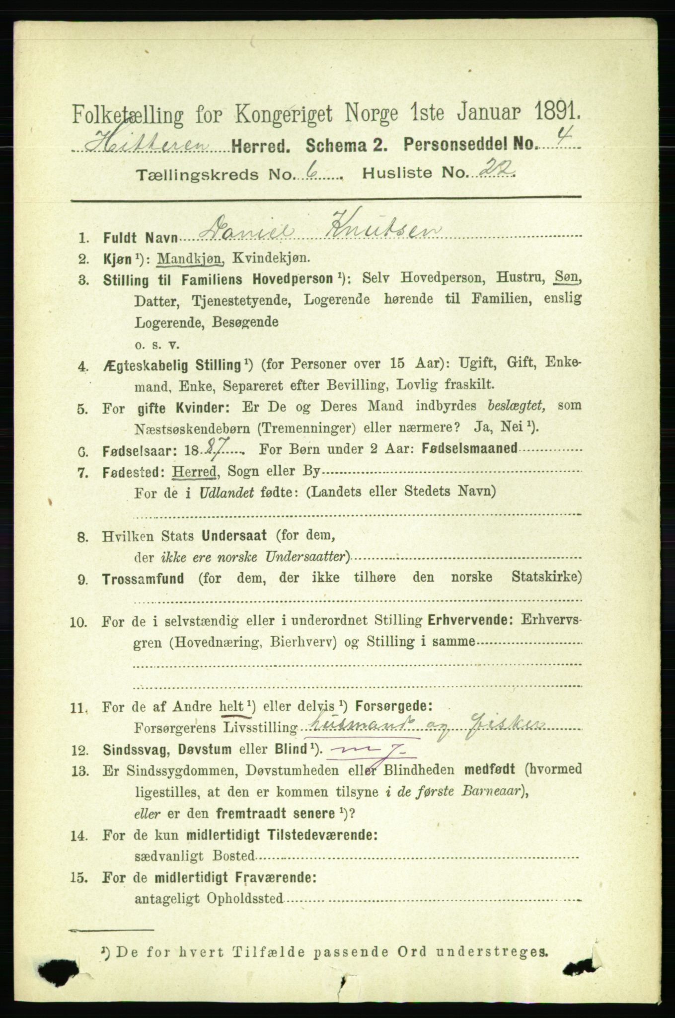 RA, 1891 census for 1617 Hitra, 1891, p. 1210