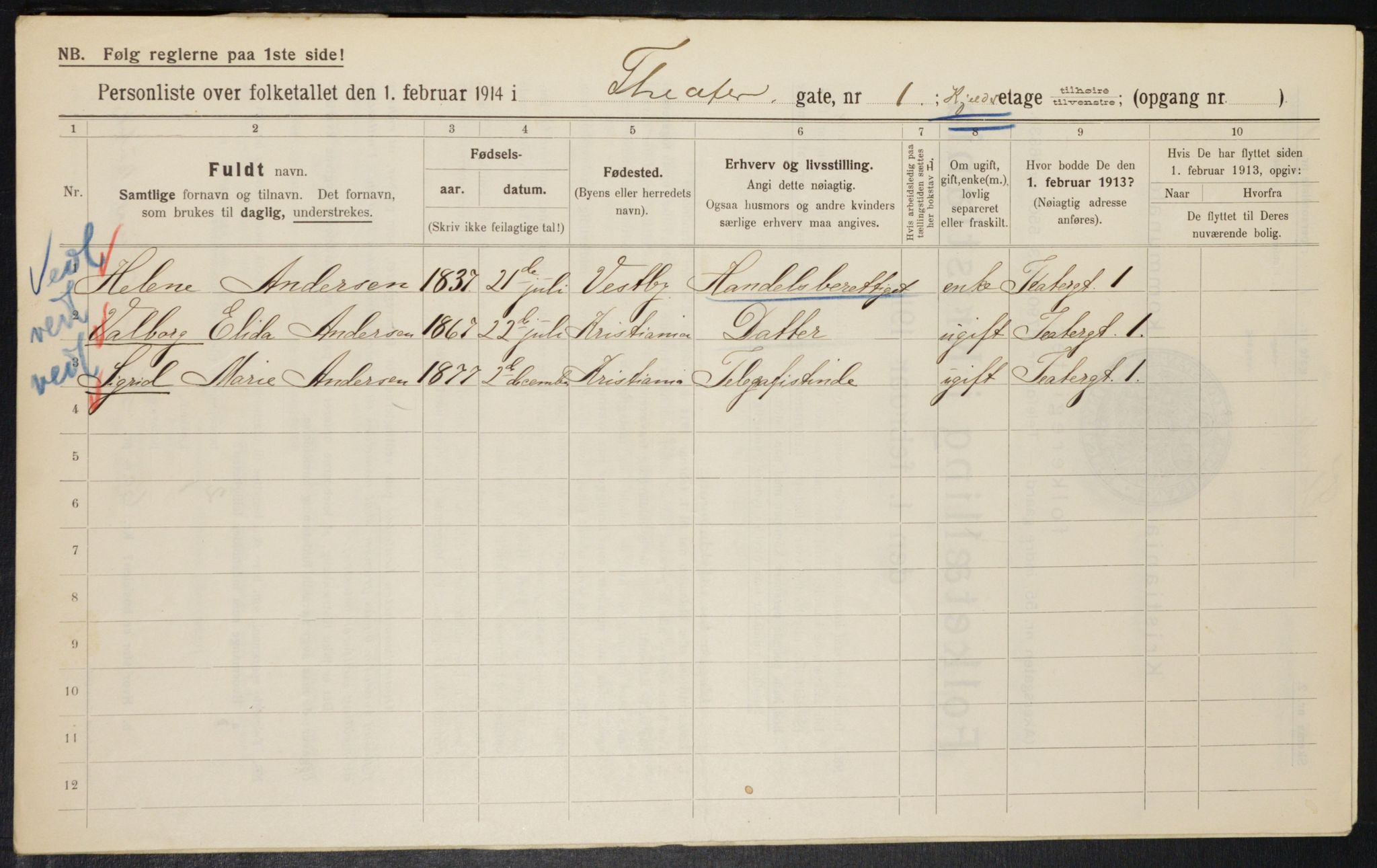 OBA, Municipal Census 1914 for Kristiania, 1914, p. 107731