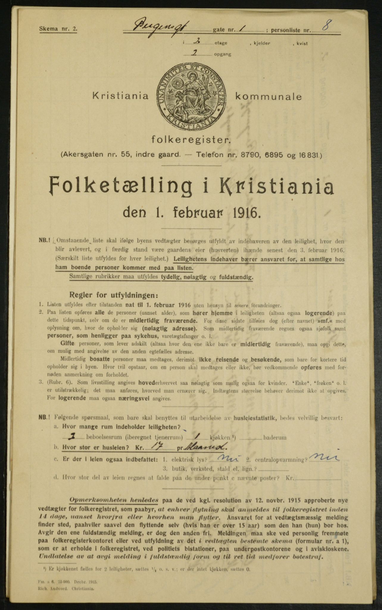 OBA, Municipal Census 1916 for Kristiania, 1916, p. 3761