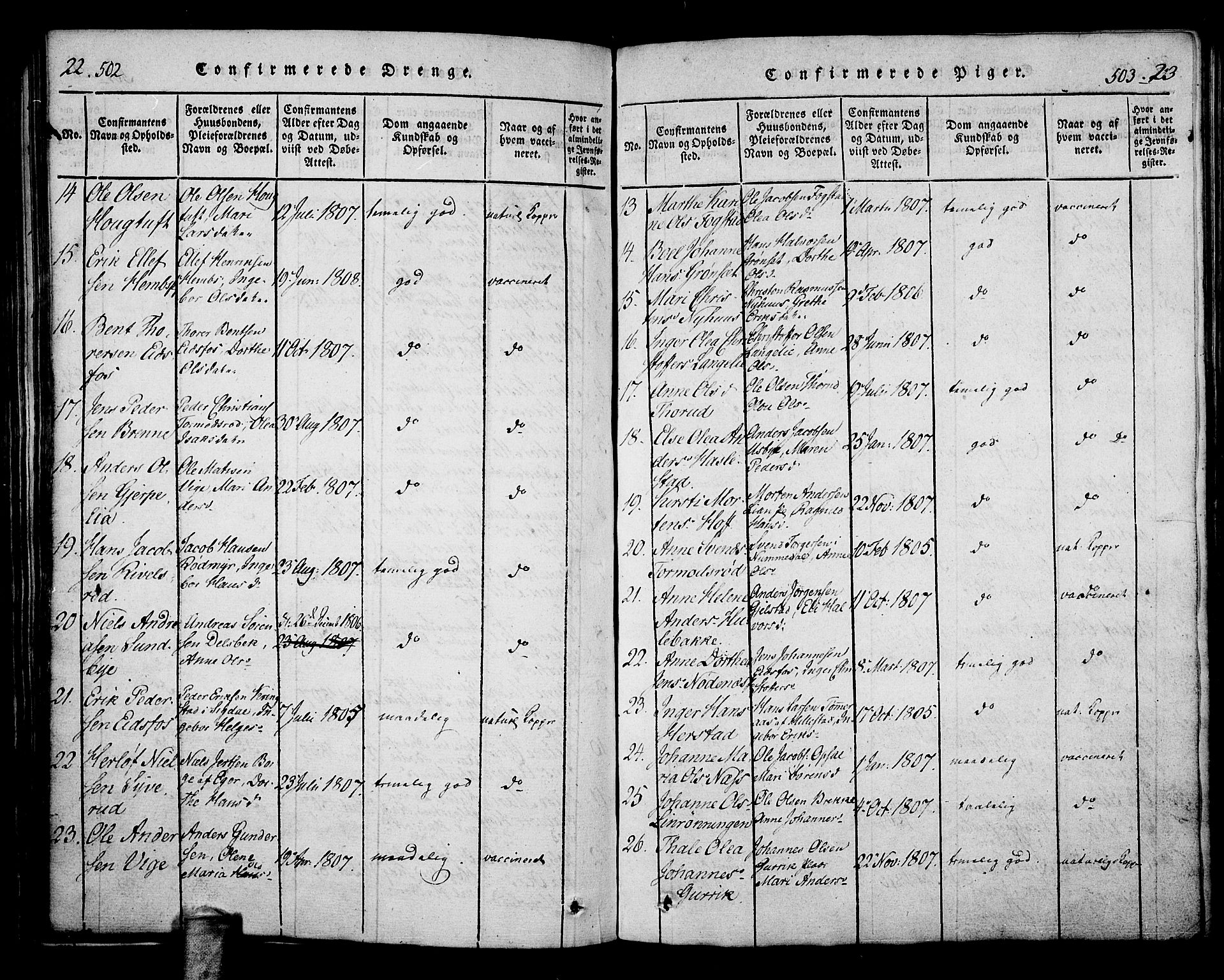 Hof kirkebøker, AV/SAKO-A-64/F/Fa/L0004: Parish register (official) no. I 4, 1814-1843, p. 502-503