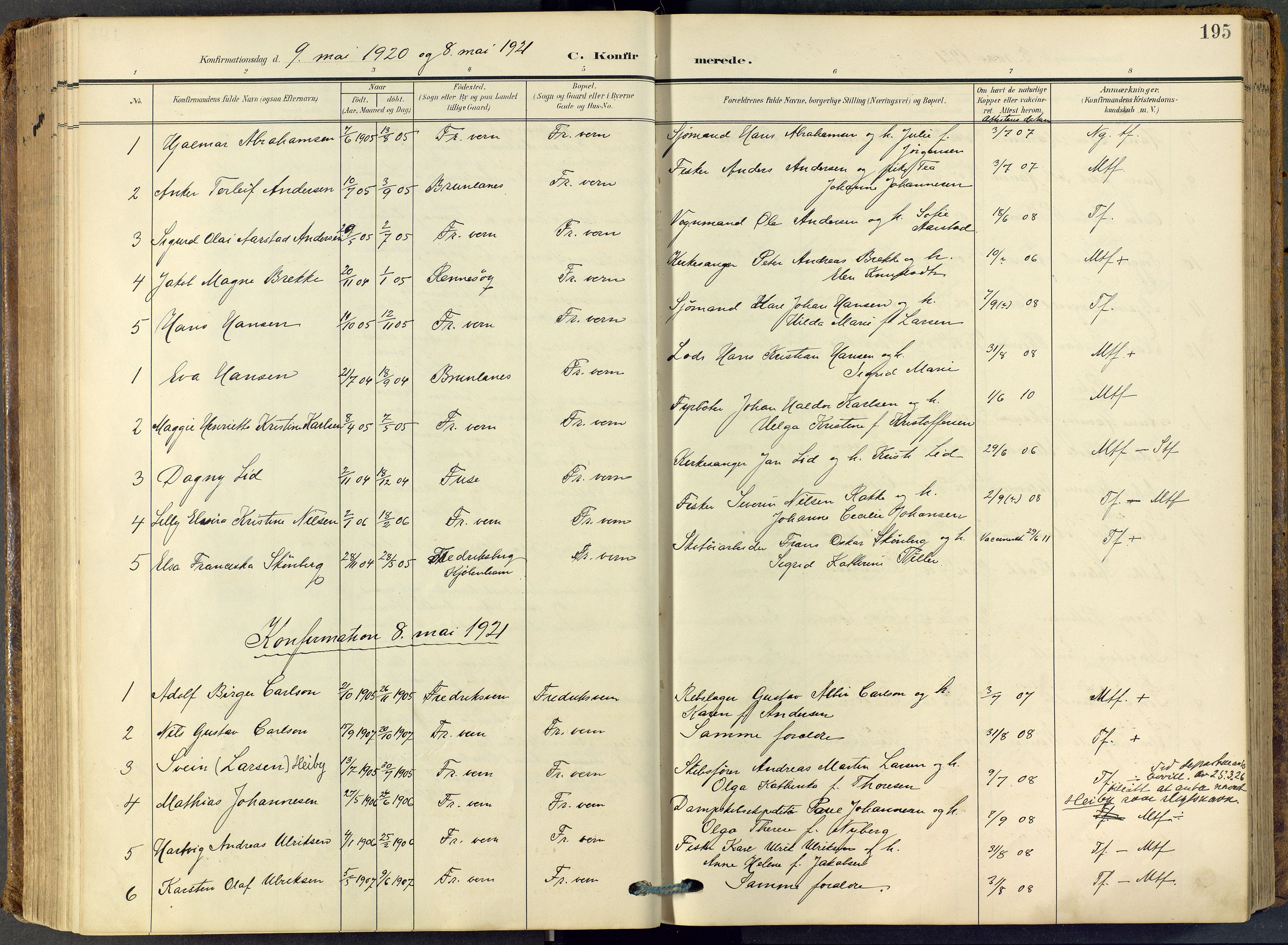 Stavern kirkebøker, SAKO/A-318/F/Fa/L0009: Parish register (official) no. 9, 1906-1955, p. 195