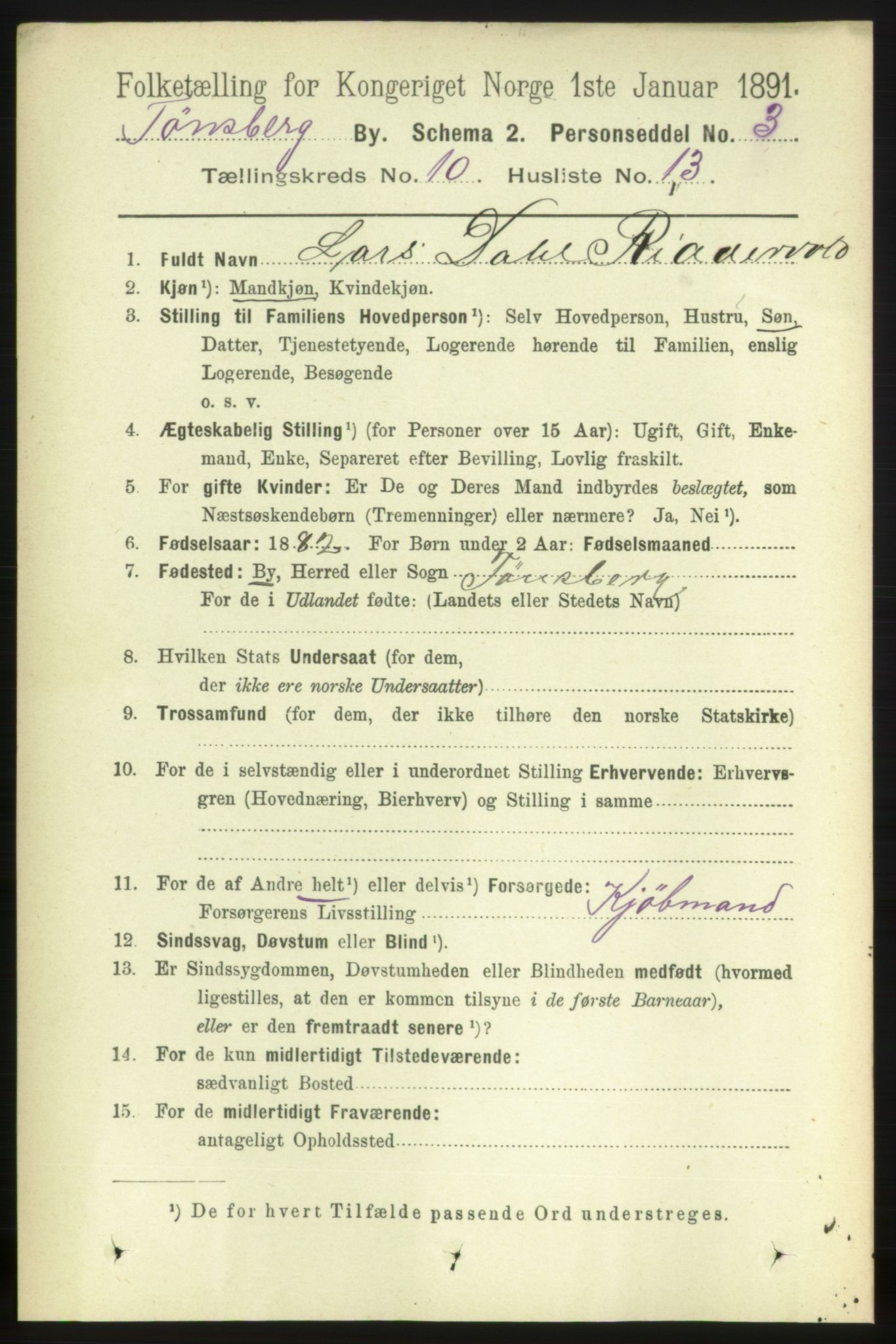 RA, 1891 census for 0705 Tønsberg, 1891, p. 3763