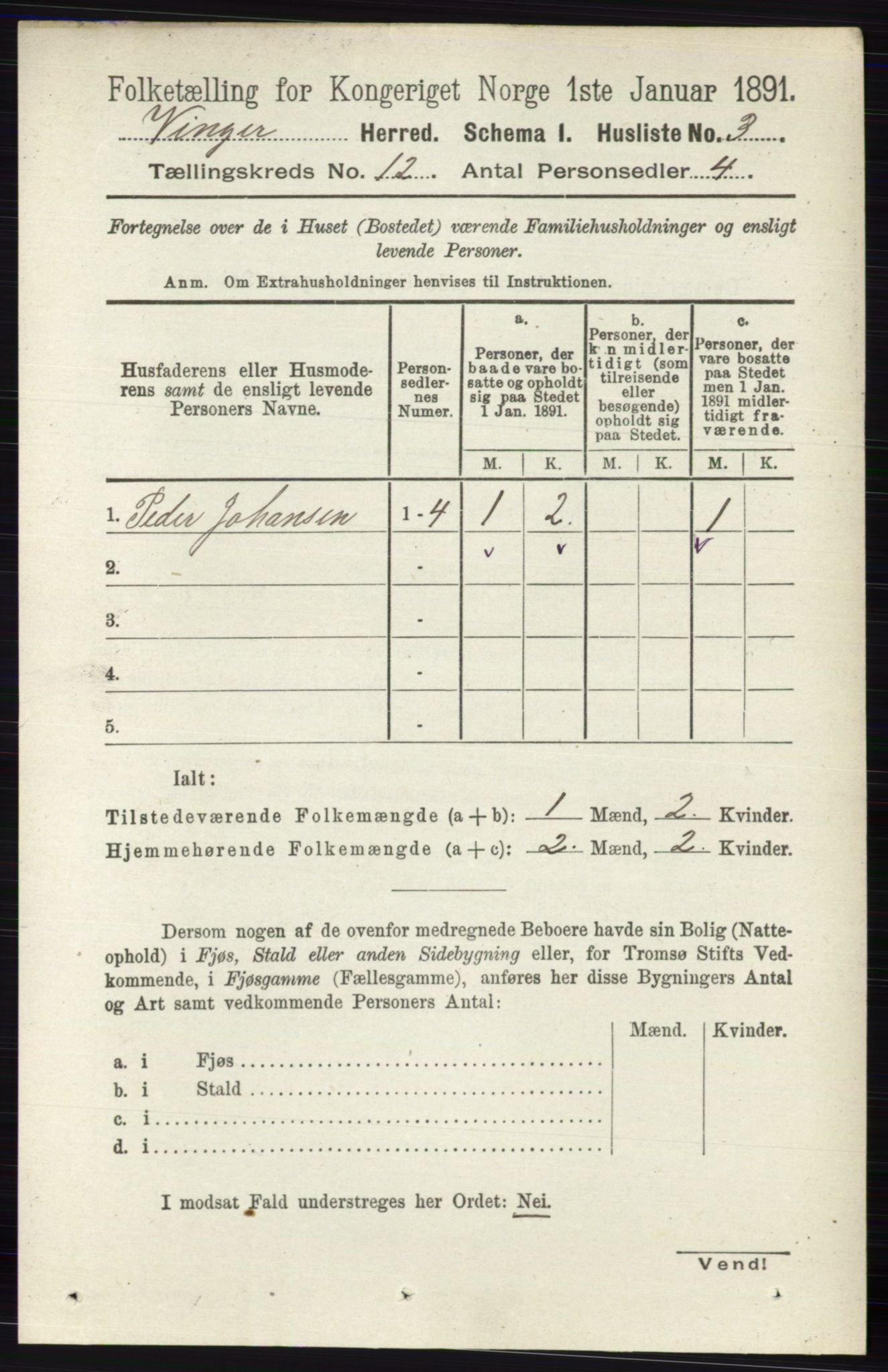 RA, 1891 census for 0421 Vinger, 1891, p. 5733