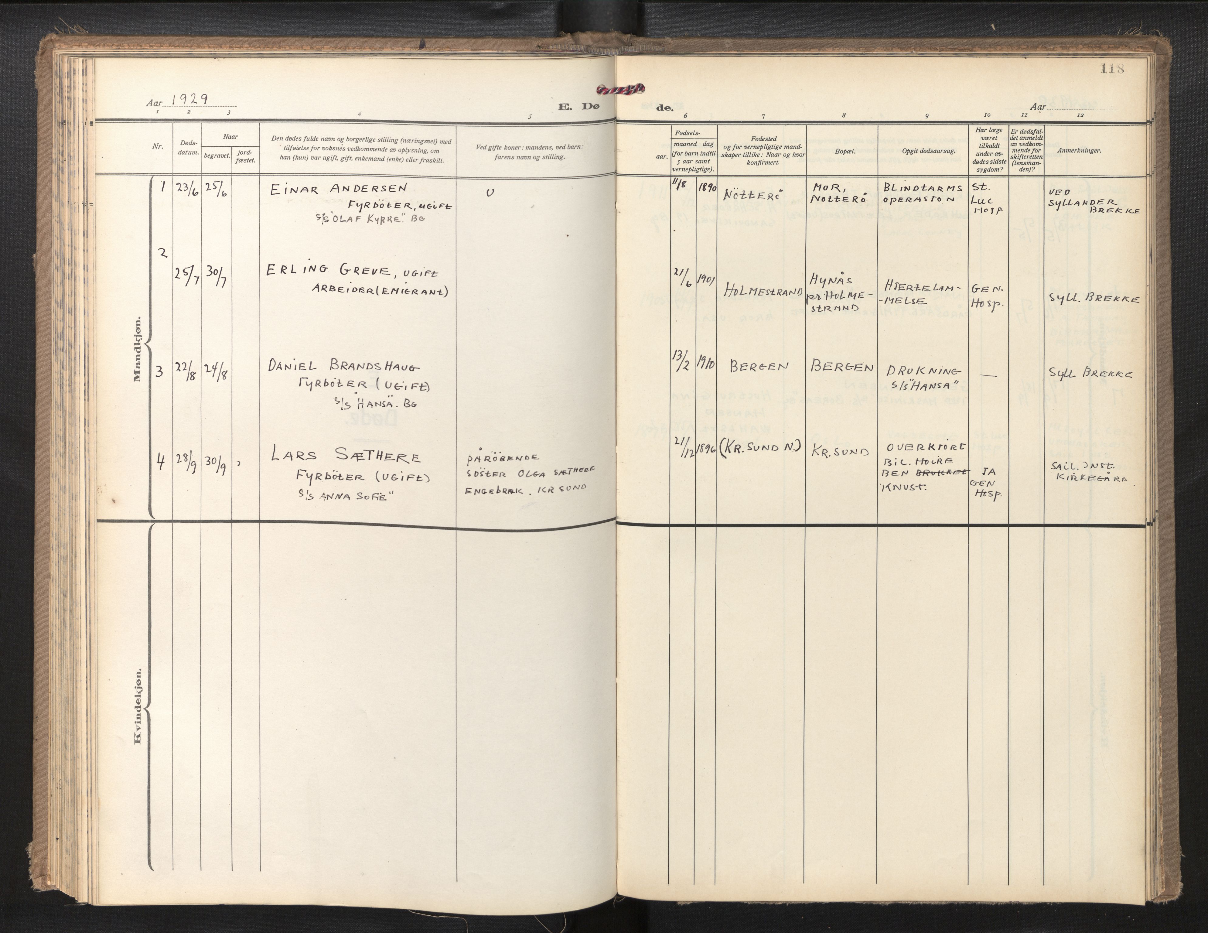 Den norske sjømannsmisjon i utlandet/Montreal-Halifax, SAB/SAB/PA-0116/H/Ha/L0001: Parish register (official) no. A 1, 1929-1960, p. 117b-118a