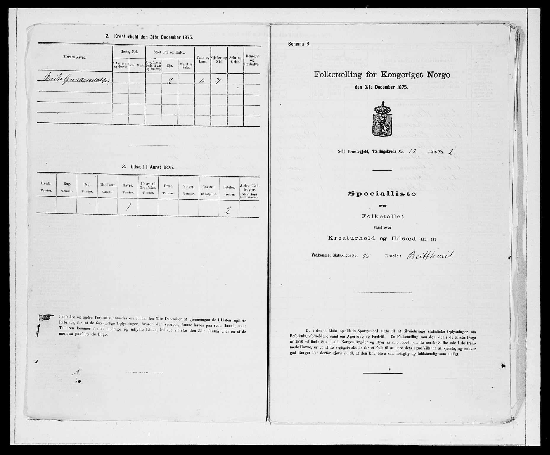 SAB, 1875 Census for 1441P Selje, 1875, p. 1484