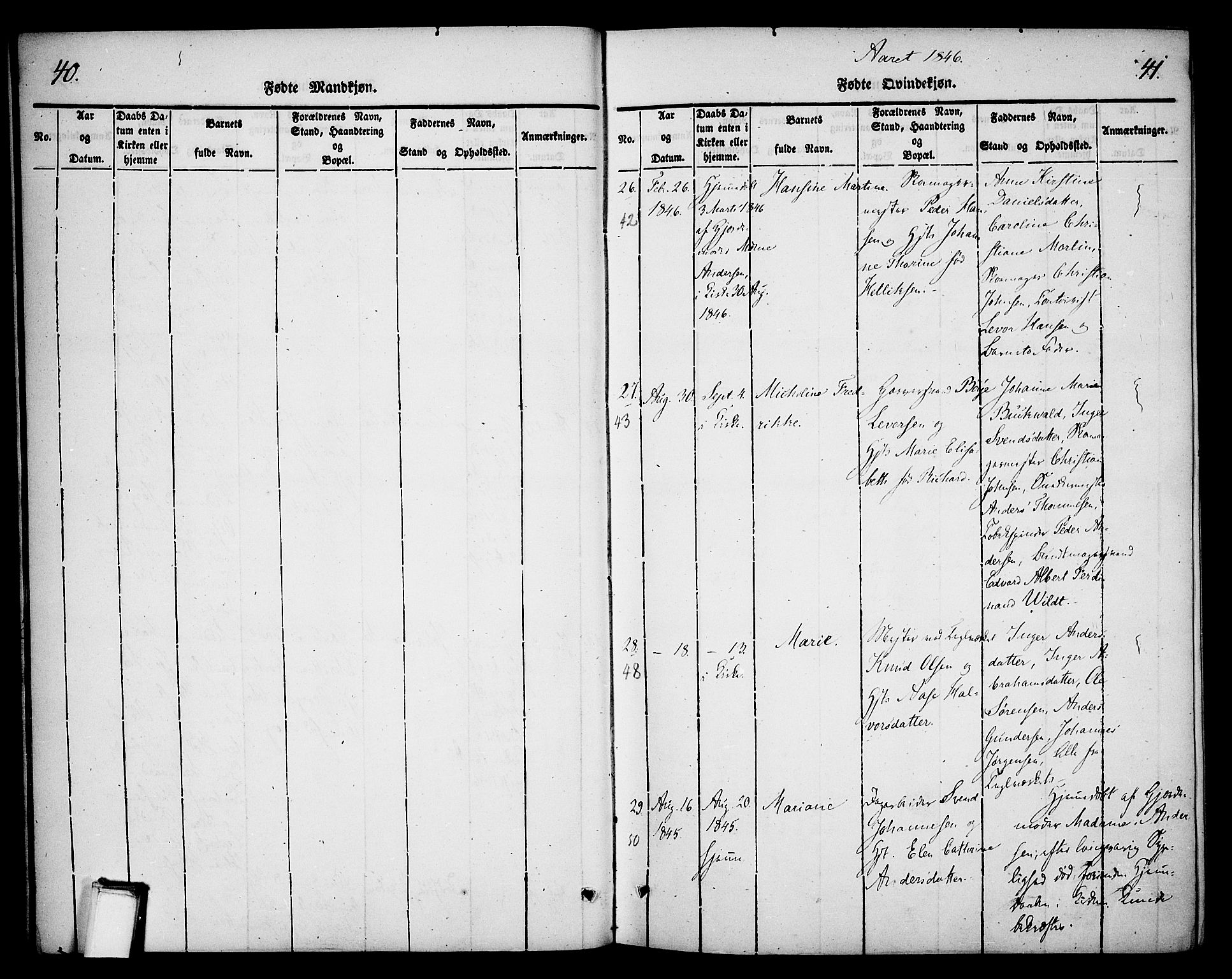 Skien kirkebøker, SAKO/A-302/F/Fa/L0006b: Parish register (official) no. 6B, 1843-1846, p. 40-41