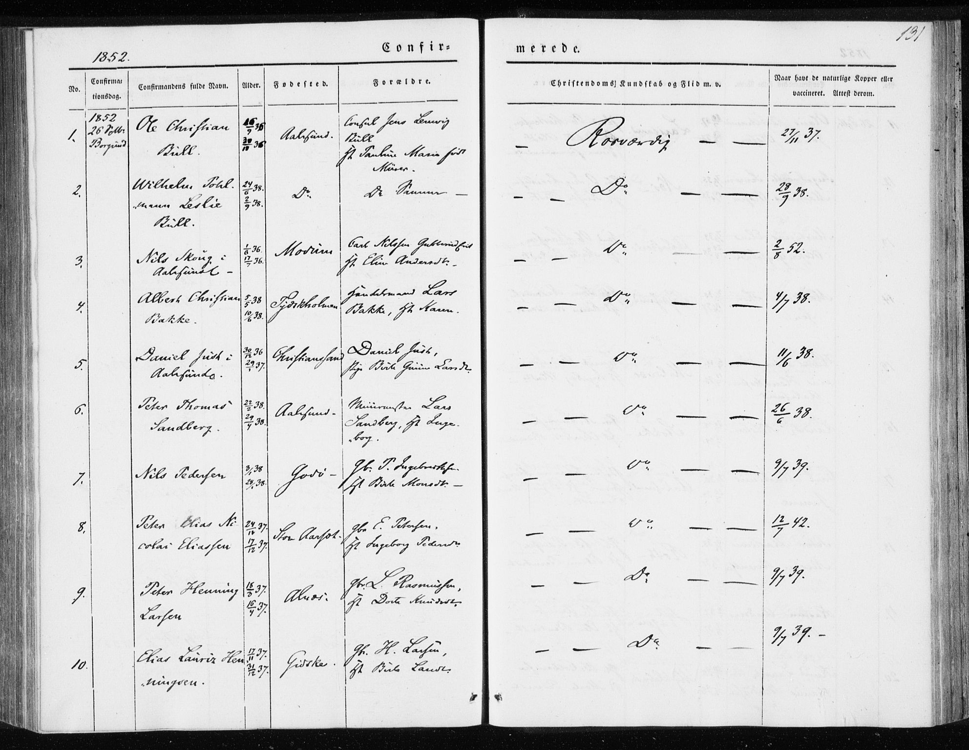 Ministerialprotokoller, klokkerbøker og fødselsregistre - Møre og Romsdal, AV/SAT-A-1454/528/L0415: Curate's parish register no. 528B03, 1843-1852, p. 131