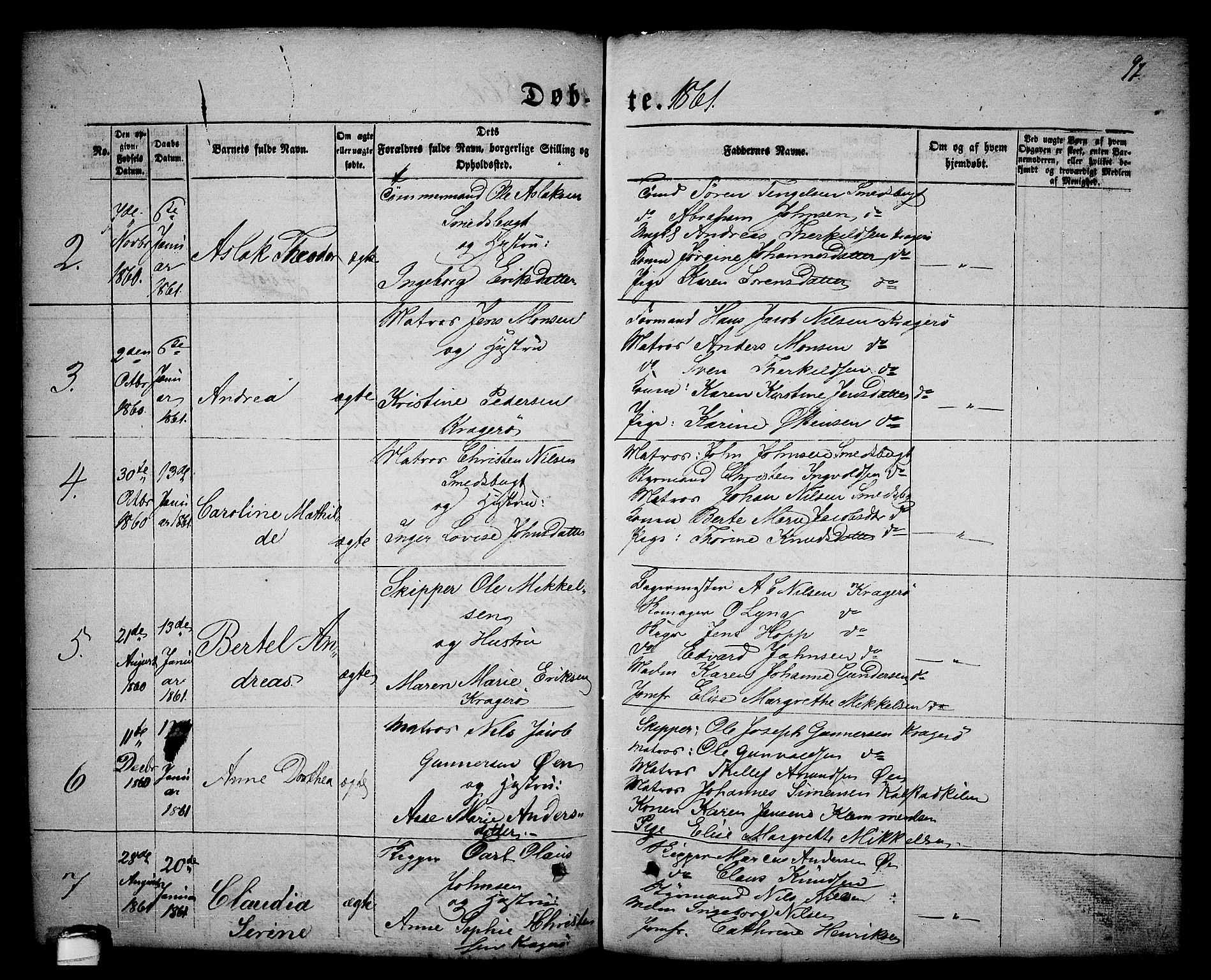 Kragerø kirkebøker, SAKO/A-278/G/Ga/L0004: Parish register (copy) no. 4, 1853-1865, p. 97