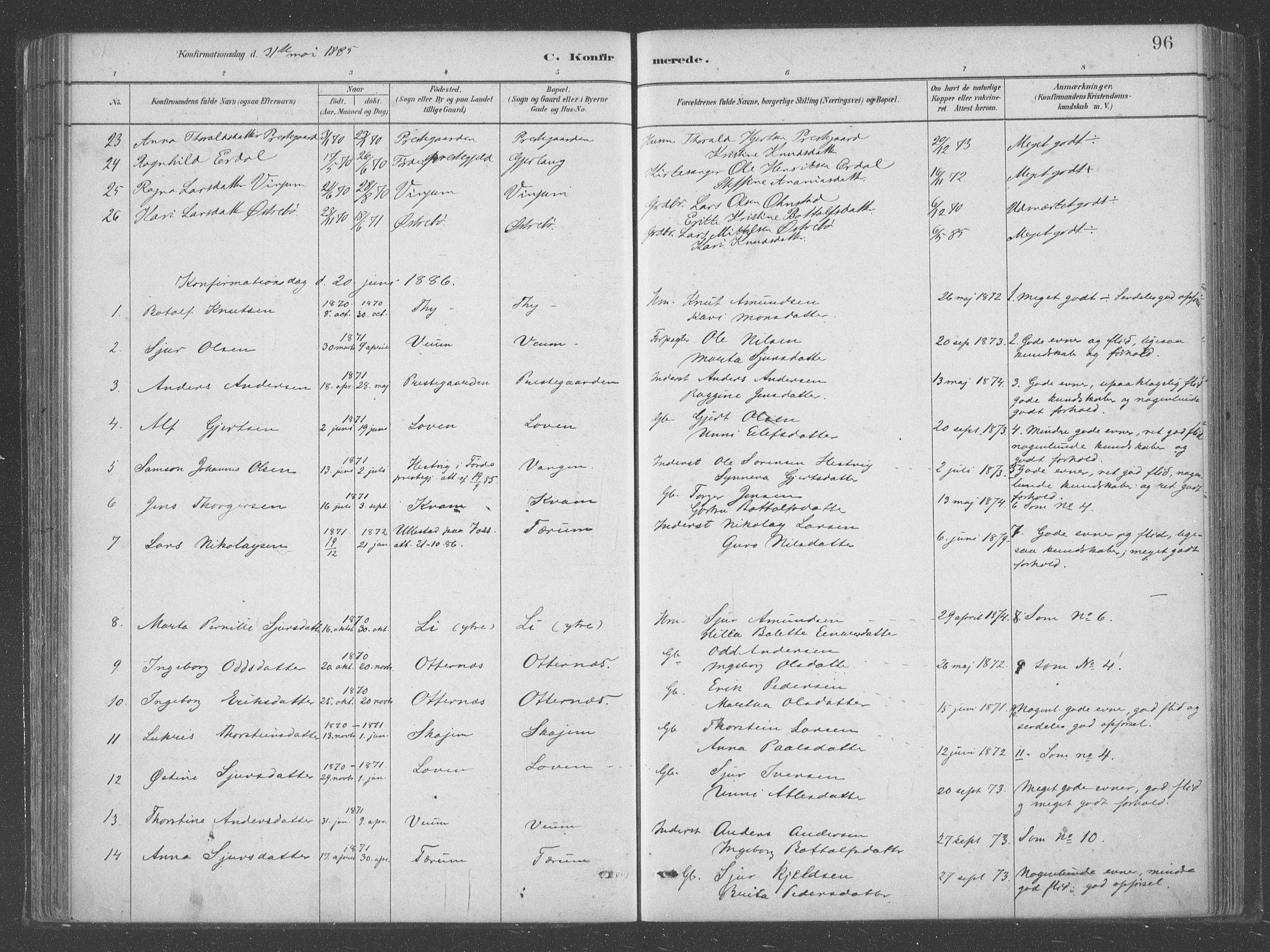 Aurland sokneprestembete, AV/SAB-A-99937/H/Ha/Hab/L0001: Parish register (official) no. B  1, 1880-1909, p. 96