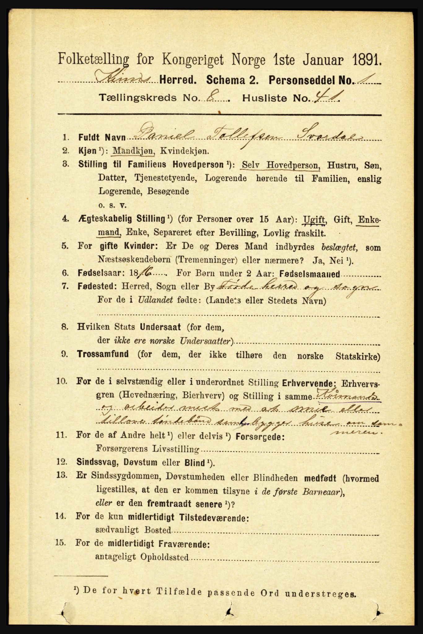 RA, 1891 census for 1437 Kinn, 1891, p. 3368