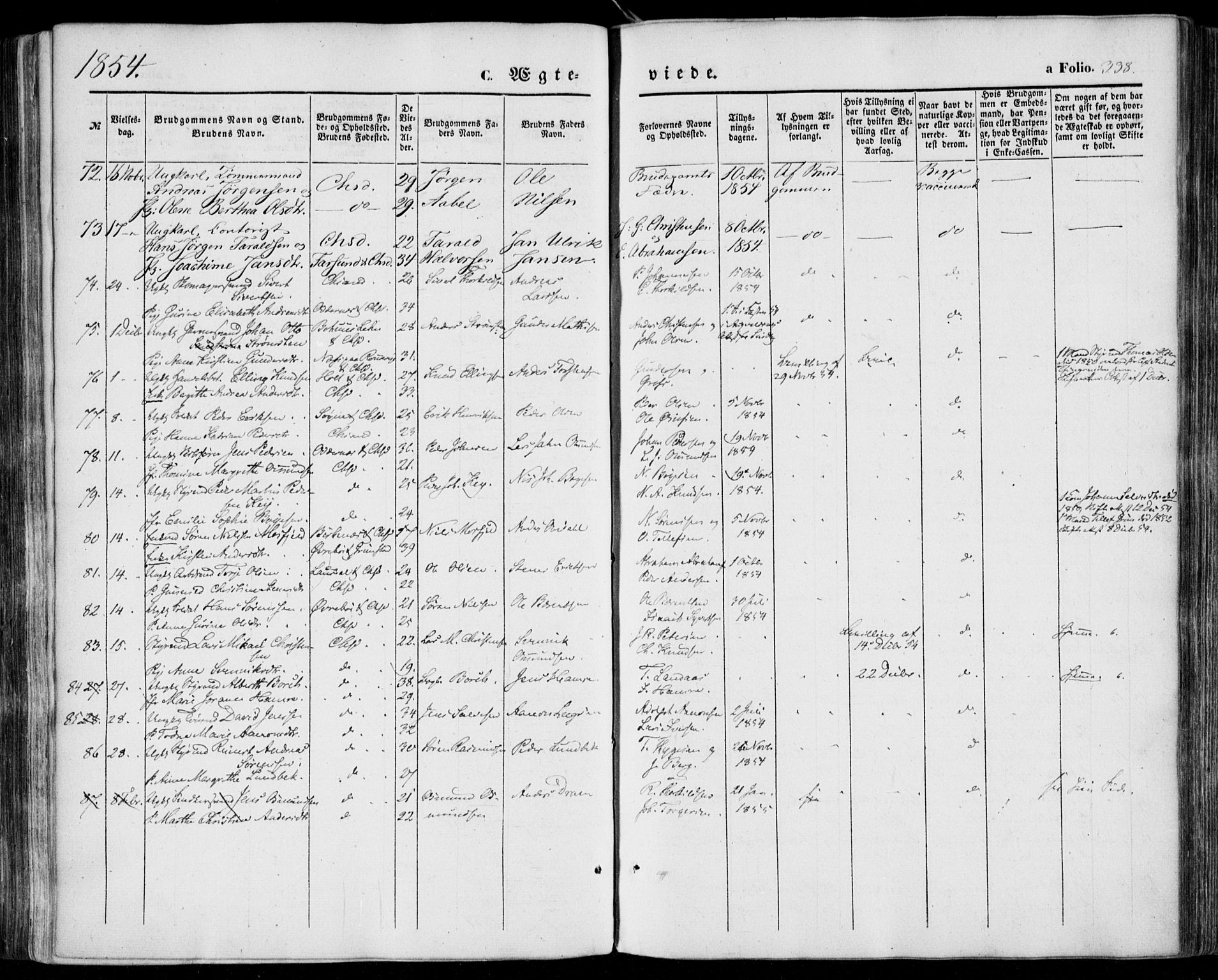 Kristiansand domprosti, SAK/1112-0006/F/Fa/L0014: Parish register (official) no. A 14, 1852-1867, p. 338