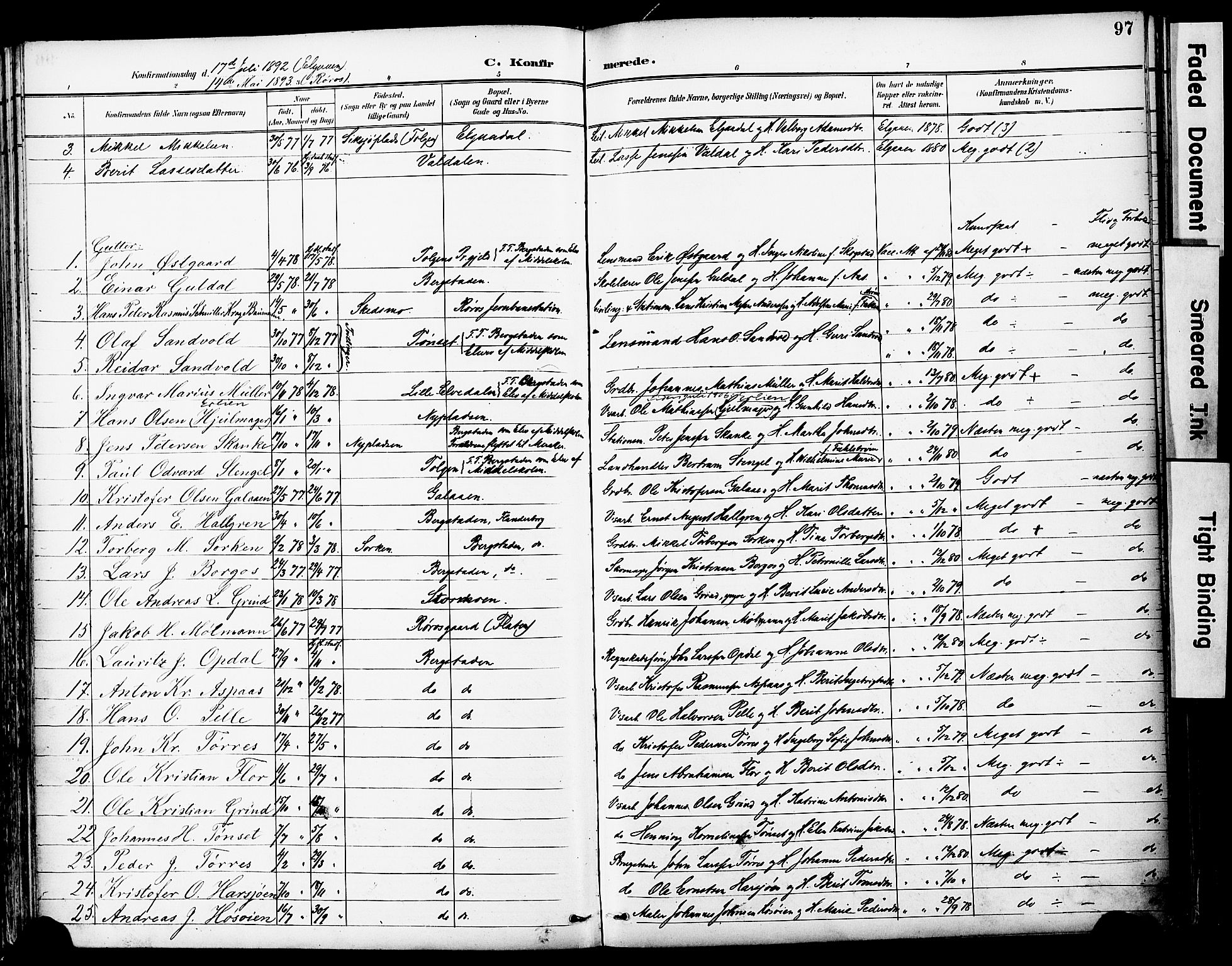 Ministerialprotokoller, klokkerbøker og fødselsregistre - Sør-Trøndelag, SAT/A-1456/681/L0935: Parish register (official) no. 681A13, 1890-1898, p. 97