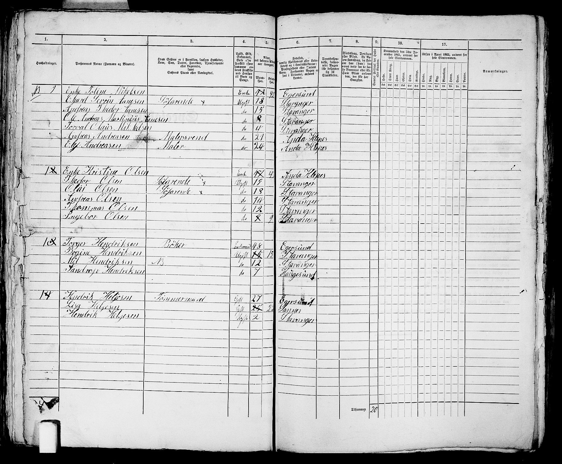 RA, 1865 census for Stavanger, 1865, p. 2603