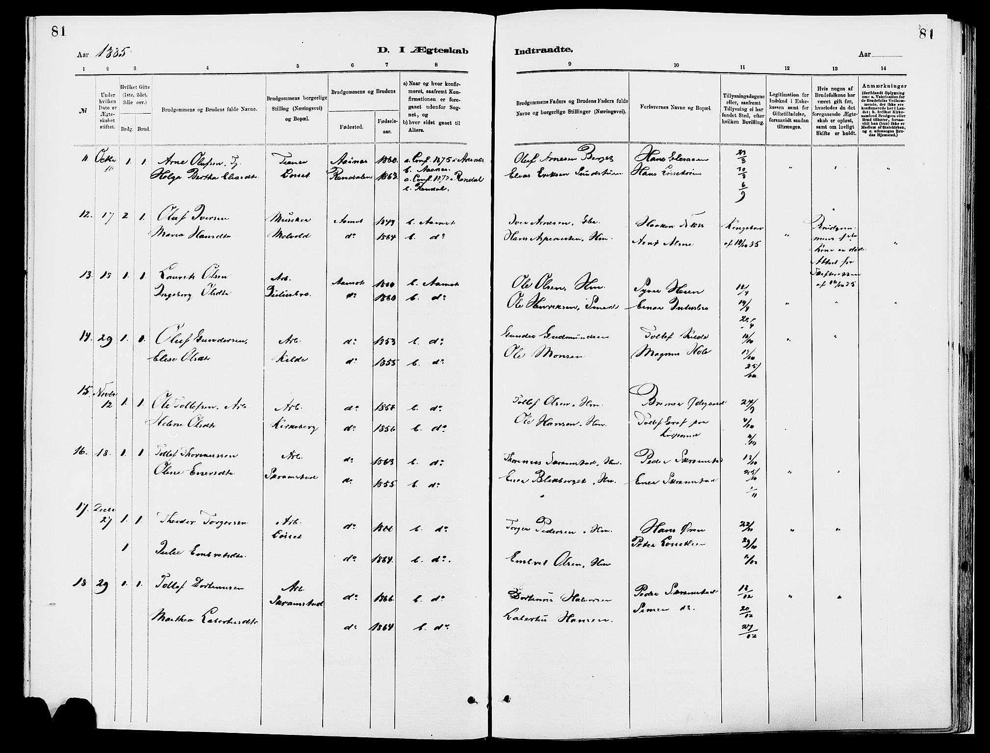 Åmot prestekontor, Hedmark, AV/SAH-PREST-056/H/Ha/Haa/L0010: Parish register (official) no. 10, 1884-1889, p. 81