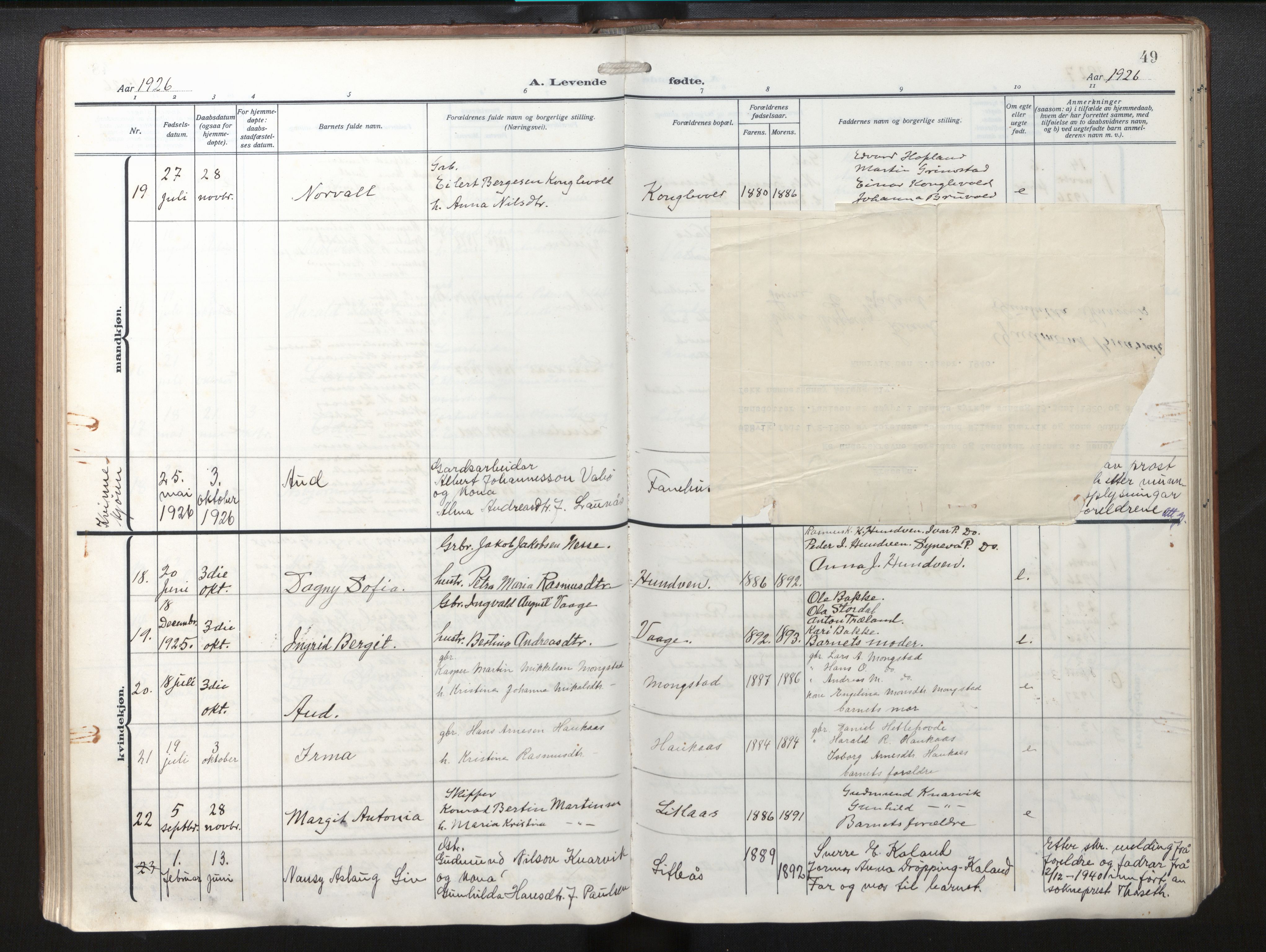 Lindås Sokneprestembete, AV/SAB-A-76701/H/Haa/Haab/L0003: Parish register (official) no. B 3, 1912-1929, p. 49