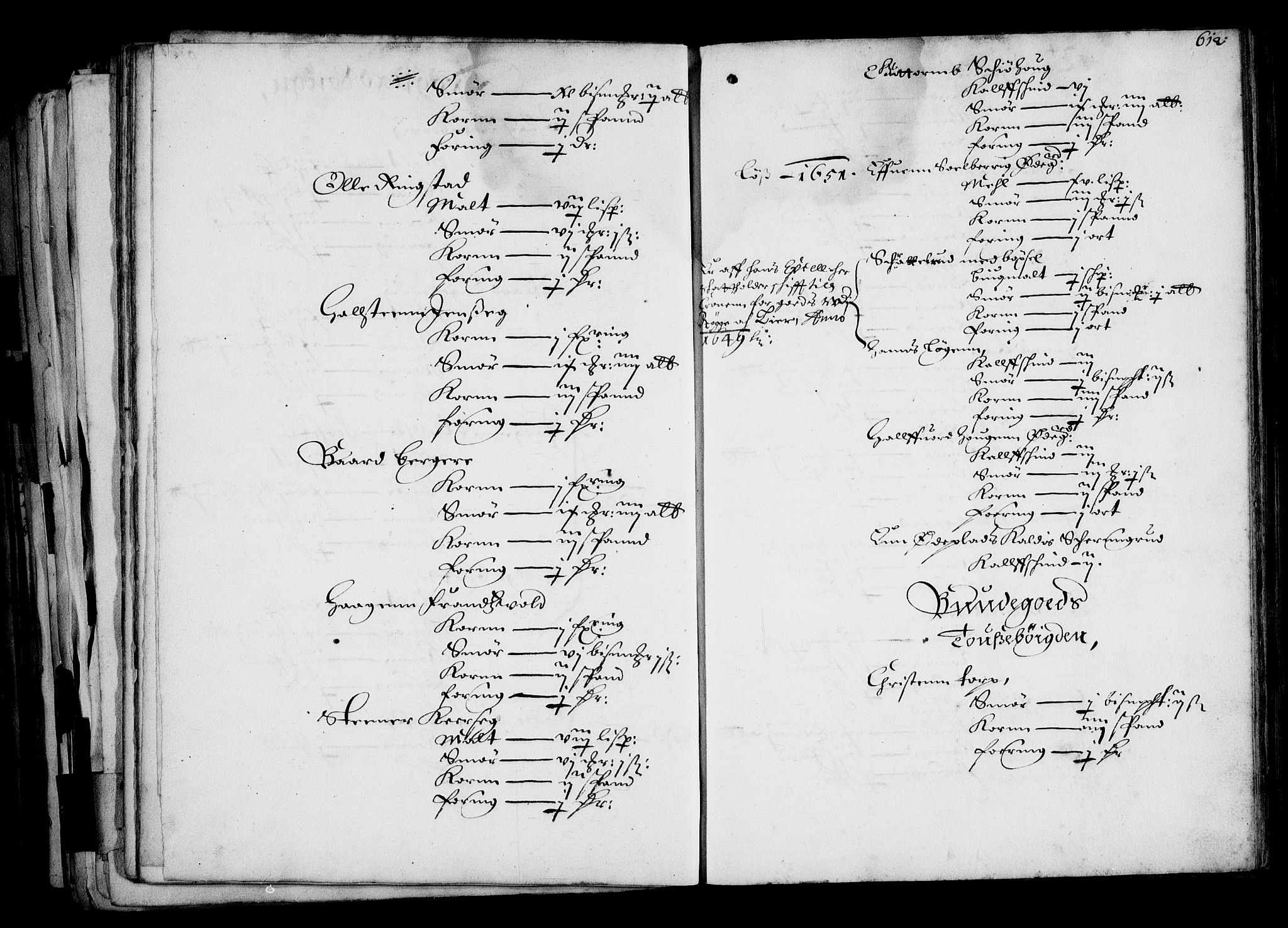 Rentekammeret inntil 1814, Realistisk ordnet avdeling, RA/EA-4070/N/Na/L0001: [XI f]: Akershus stifts jordebok, 1652, p. 611b-612a