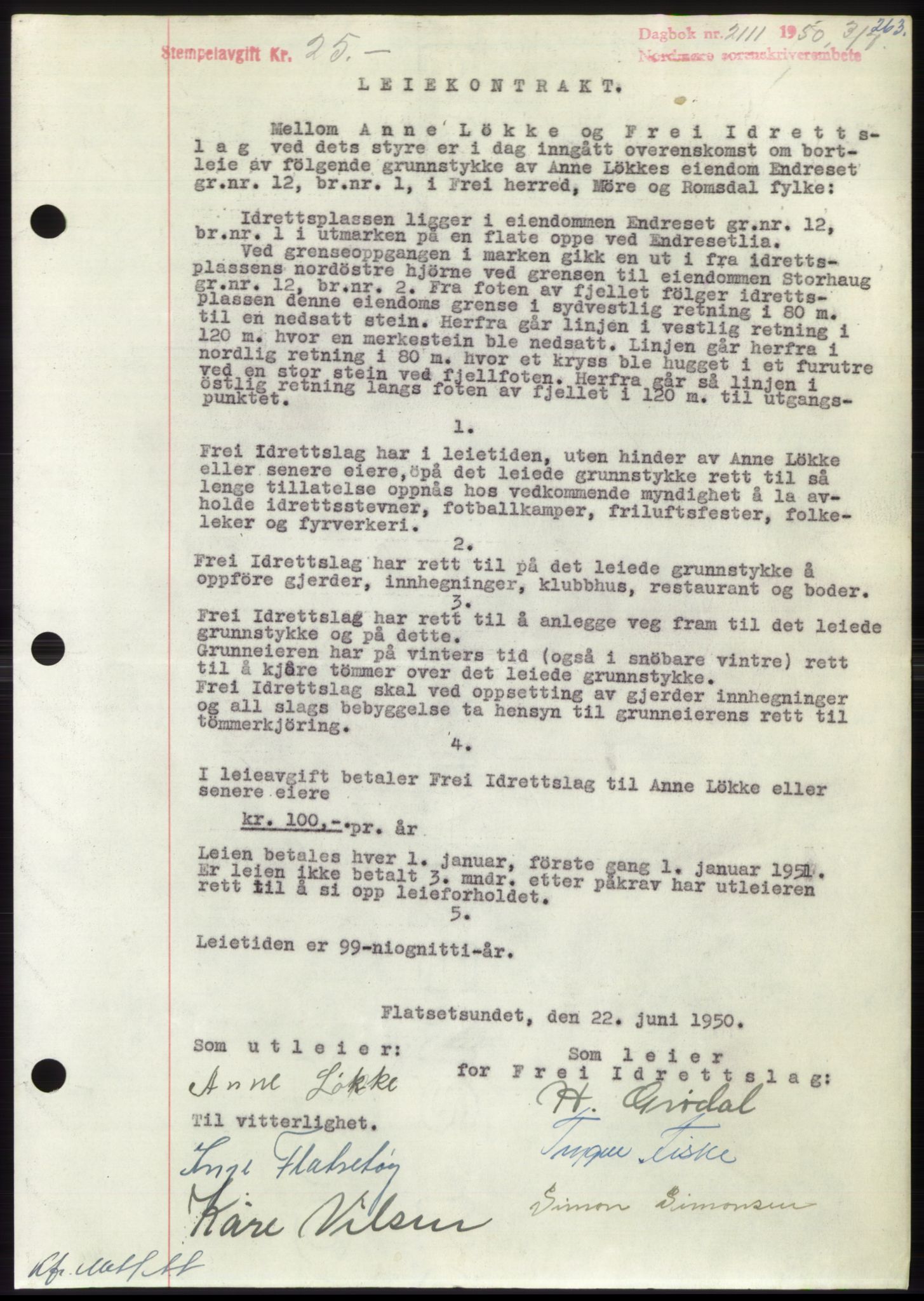 Nordmøre sorenskriveri, AV/SAT-A-4132/1/2/2Ca: Mortgage book no. B105, 1950-1950, Diary no: : 2111/1950