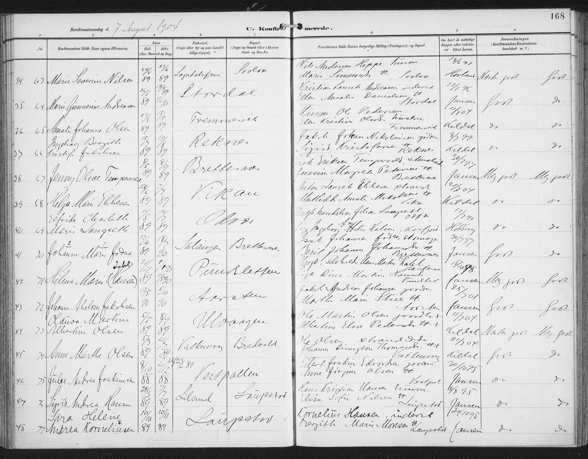 Ministerialprotokoller, klokkerbøker og fødselsregistre - Nordland, AV/SAT-A-1459/874/L1062: Parish register (official) no. 874A06, 1899-1907, p. 168