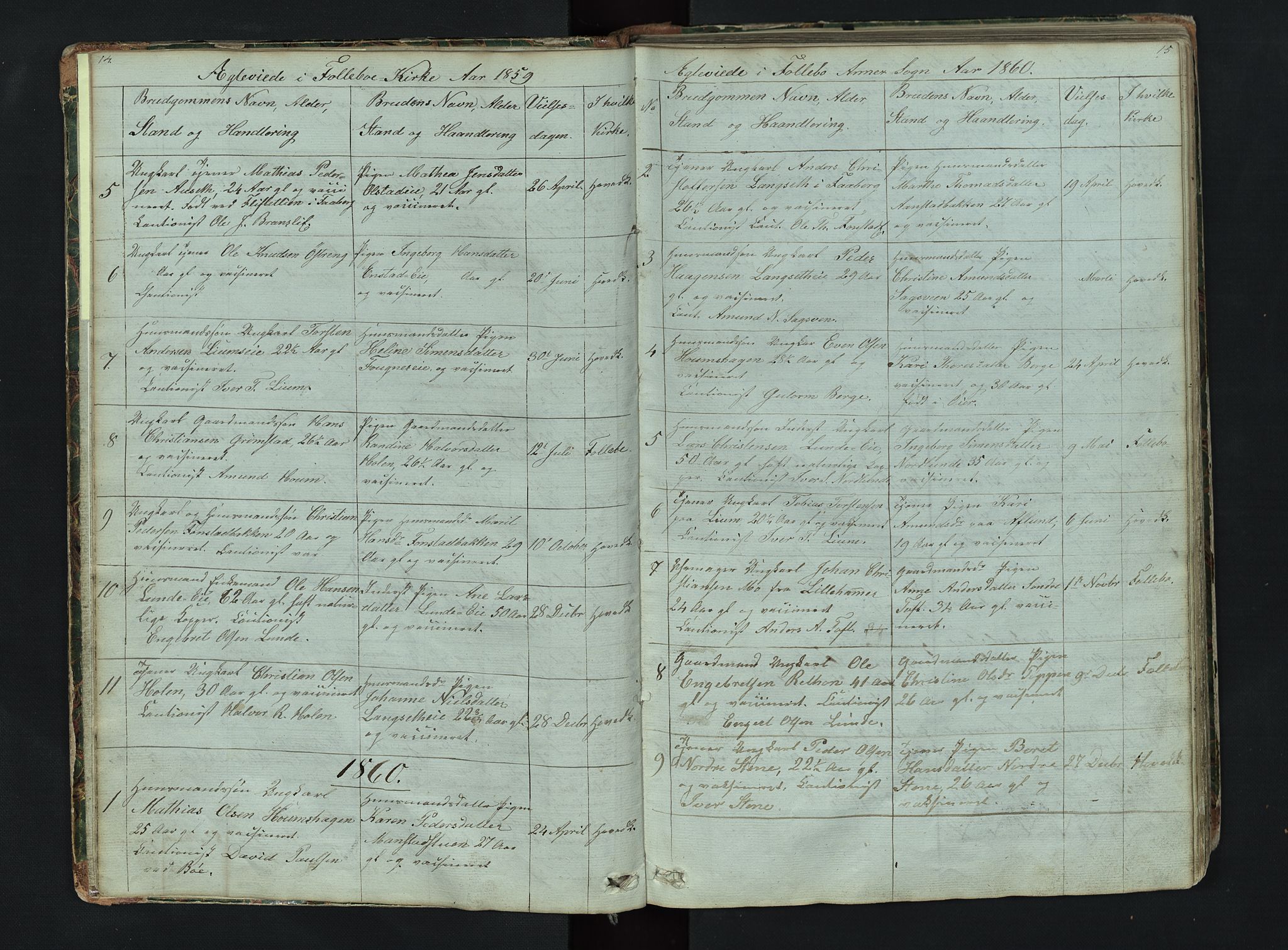 Gausdal prestekontor, SAH/PREST-090/H/Ha/Hab/L0006: Parish register (copy) no. 6, 1846-1893, p. 14-15