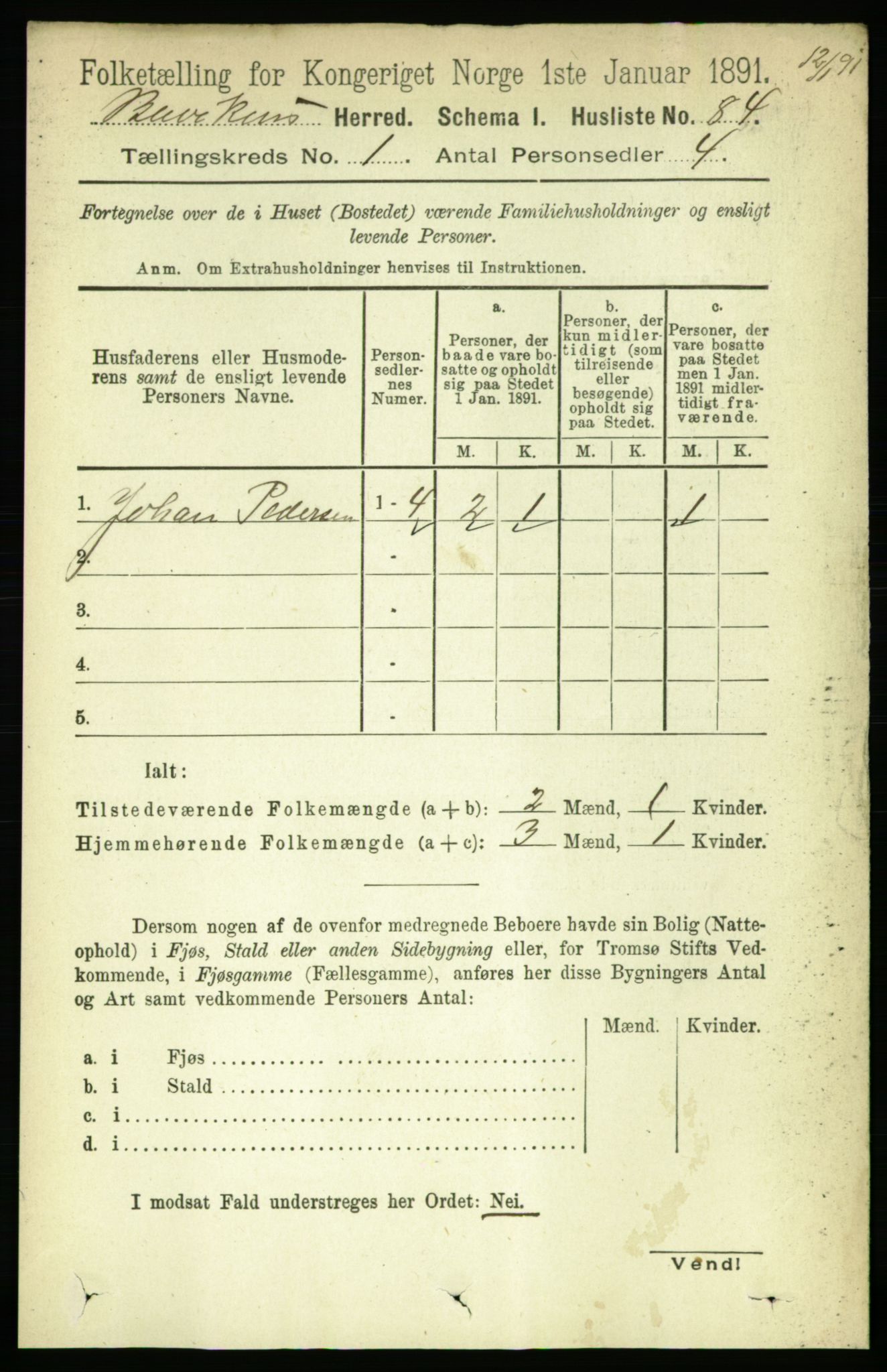 RA, 1891 census for 1656 Buvik, 1891, p. 95