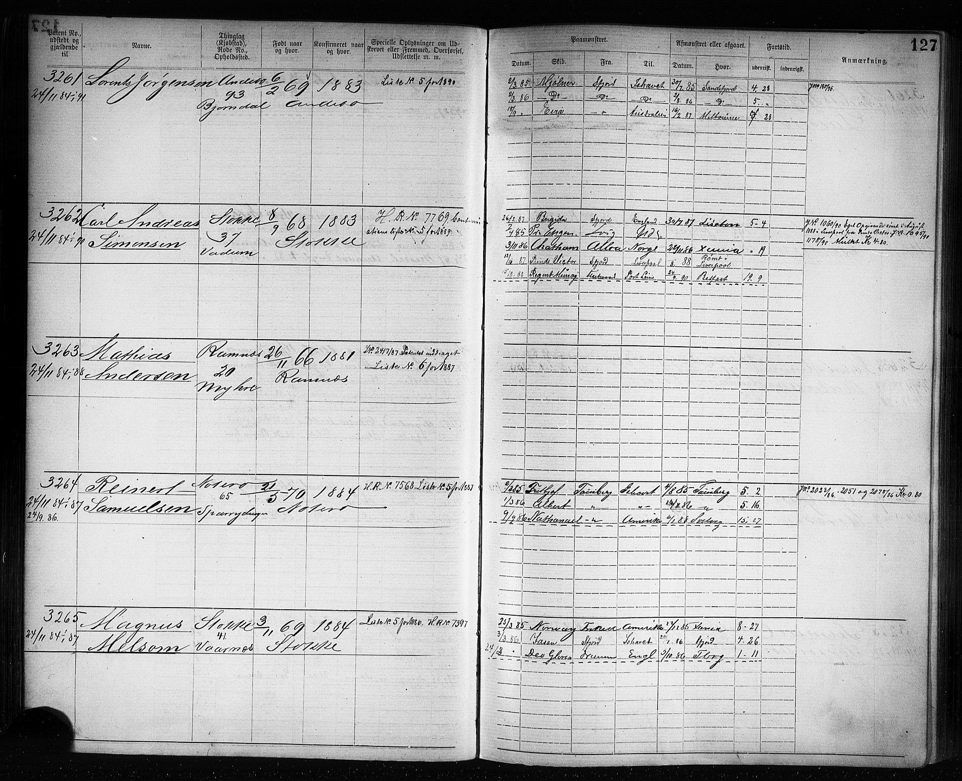 Tønsberg innrulleringskontor, AV/SAKO-A-786/F/Fb/L0007: Annotasjonsrulle Patent nr. 2636-5150, 1881-1892, p. 128