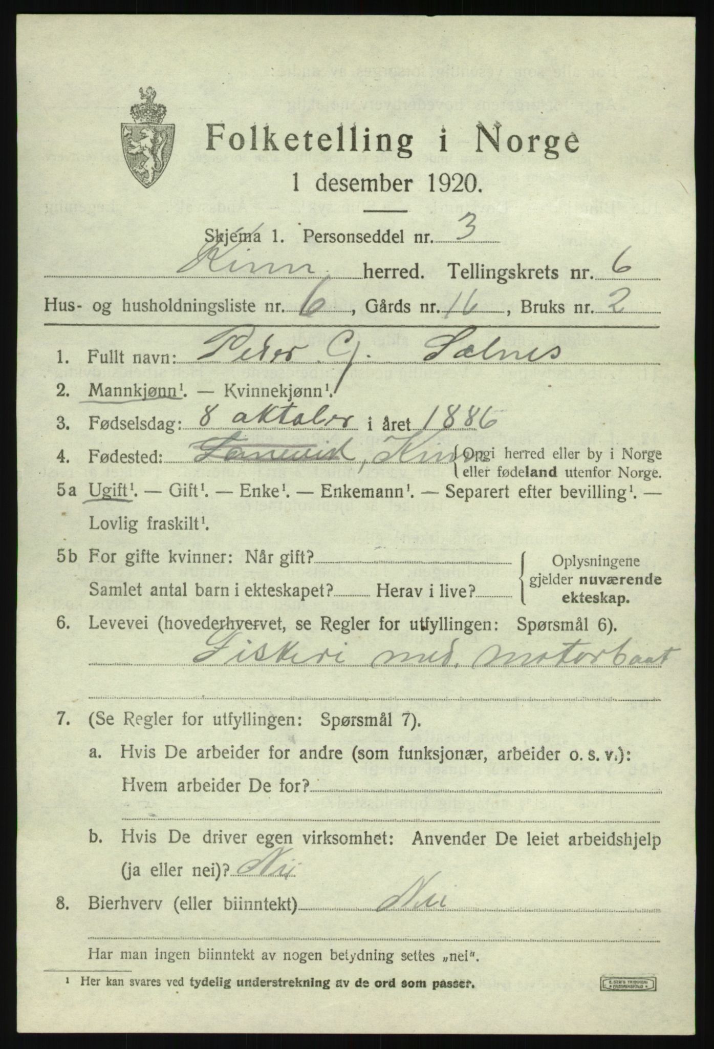 SAB, 1920 census for Kinn, 1920, p. 2821