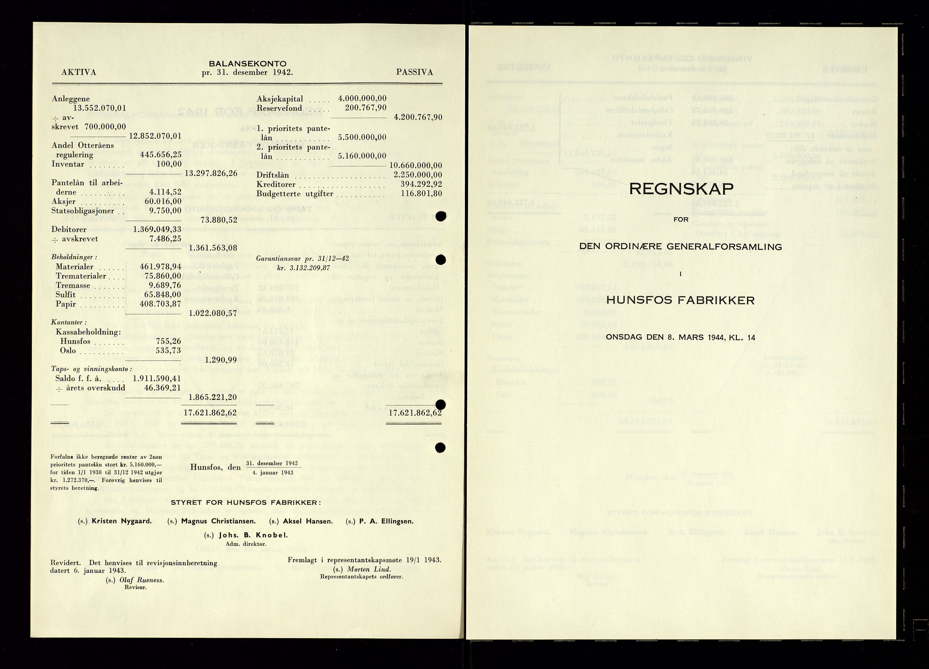 Hunsfos fabrikker, SAK/D/1440/01/L0001/0003: Vedtekter, anmeldelser og årsberetninger / Årsberetninger og regnskap, 1918-1989, p. 91