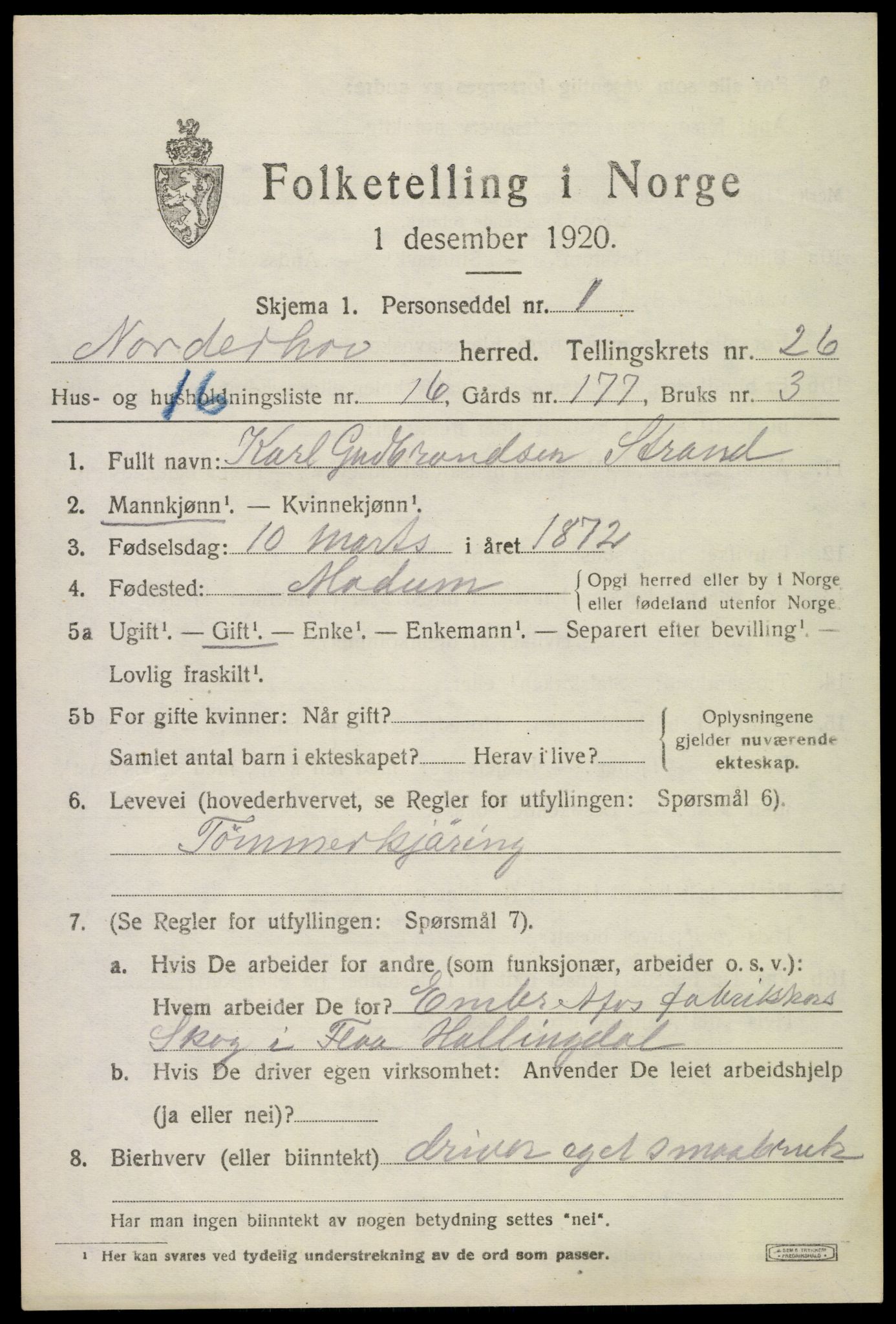 SAKO, 1920 census for Norderhov, 1920, p. 24281