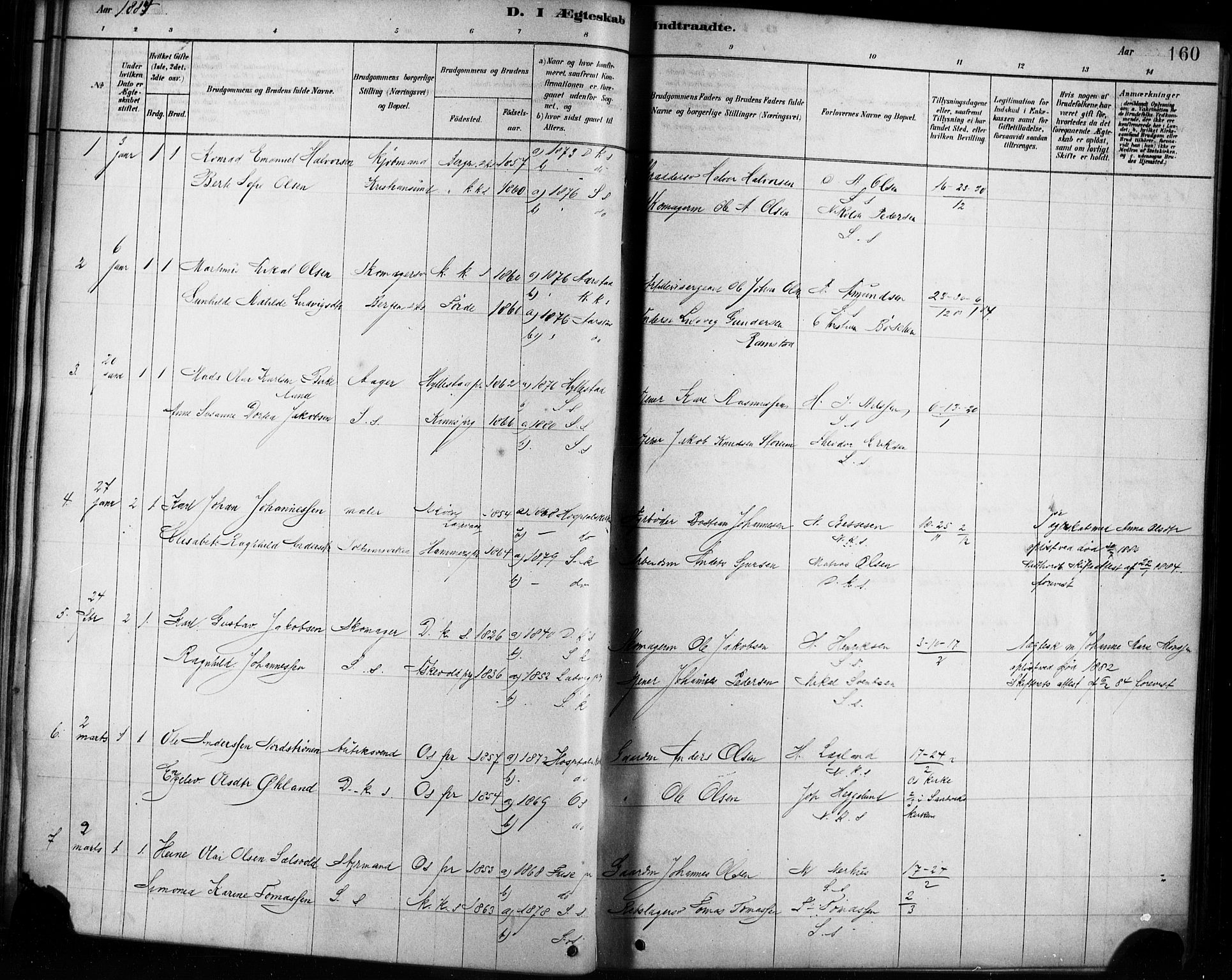 Sandviken Sokneprestembete, SAB/A-77601/H/Ha/L0002: Parish register (official) no. A 2, 1878-1896, p. 160