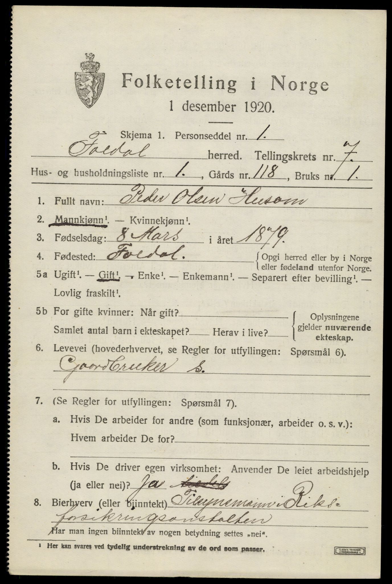 SAH, 1920 census for Folldal, 1920, p. 3917