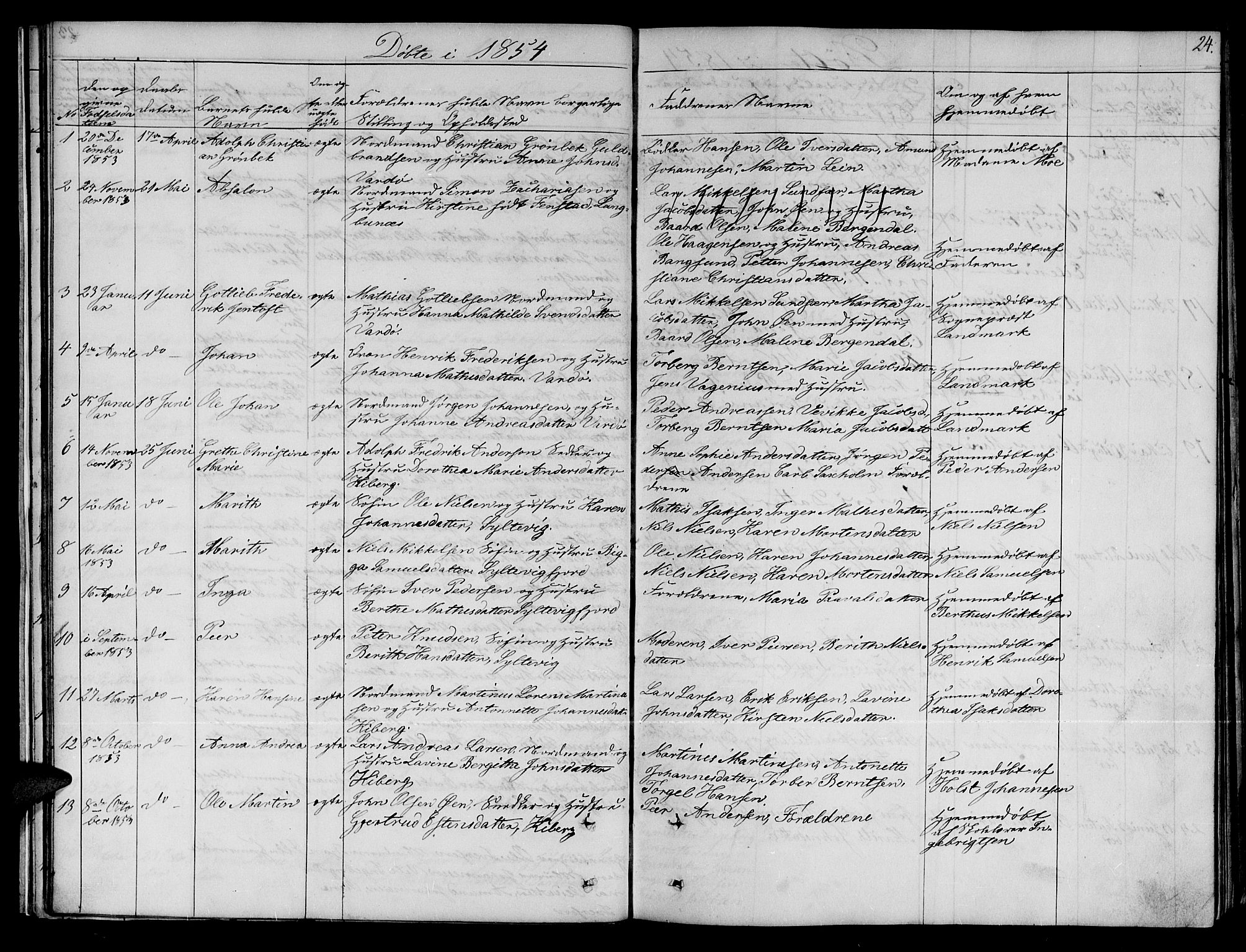 Vardø sokneprestkontor, SATØ/S-1332/H/Hb/L0001klokker: Parish register (copy) no. 1, 1844-1861, p. 24