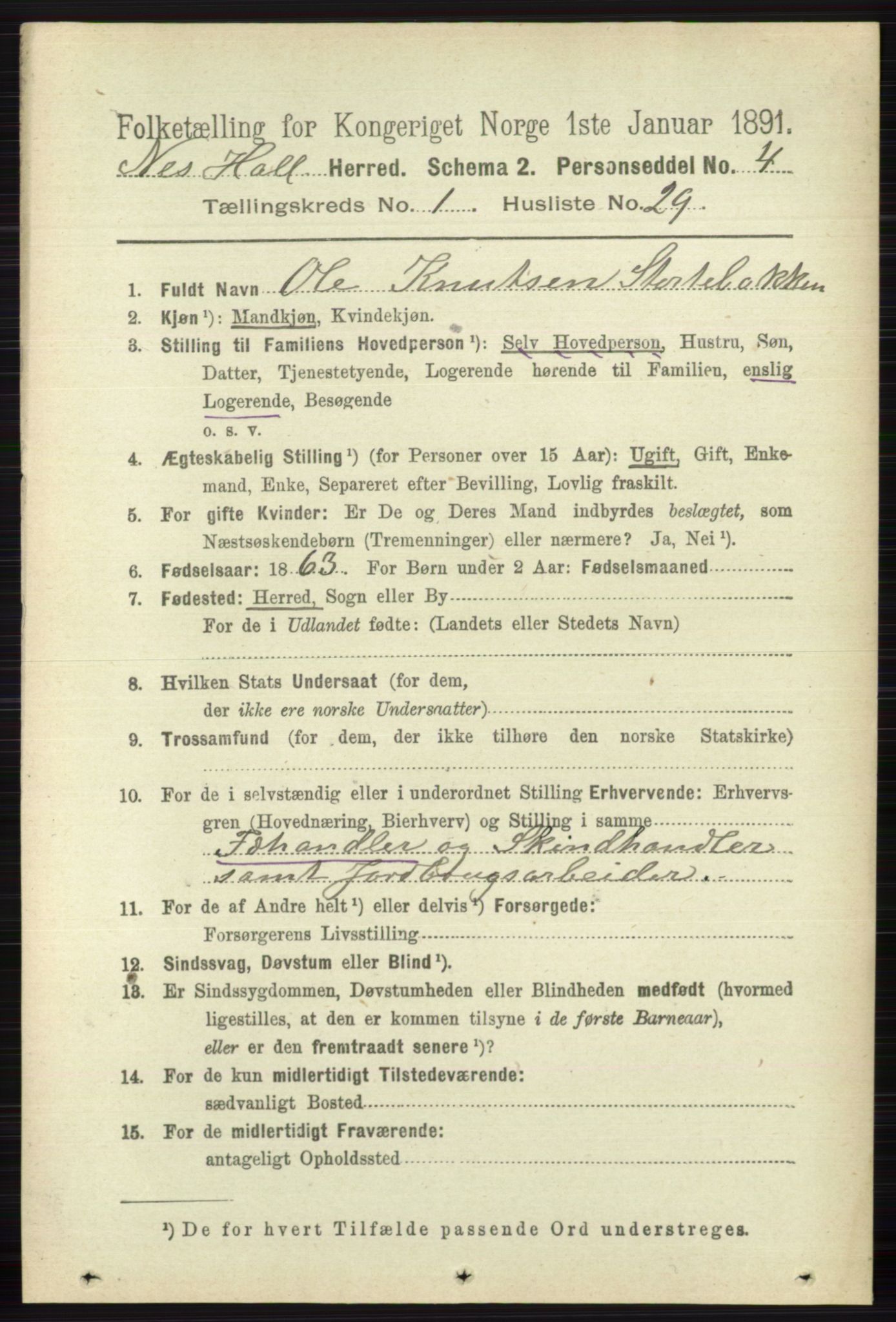RA, 1891 census for 0616 Nes, 1891, p. 327