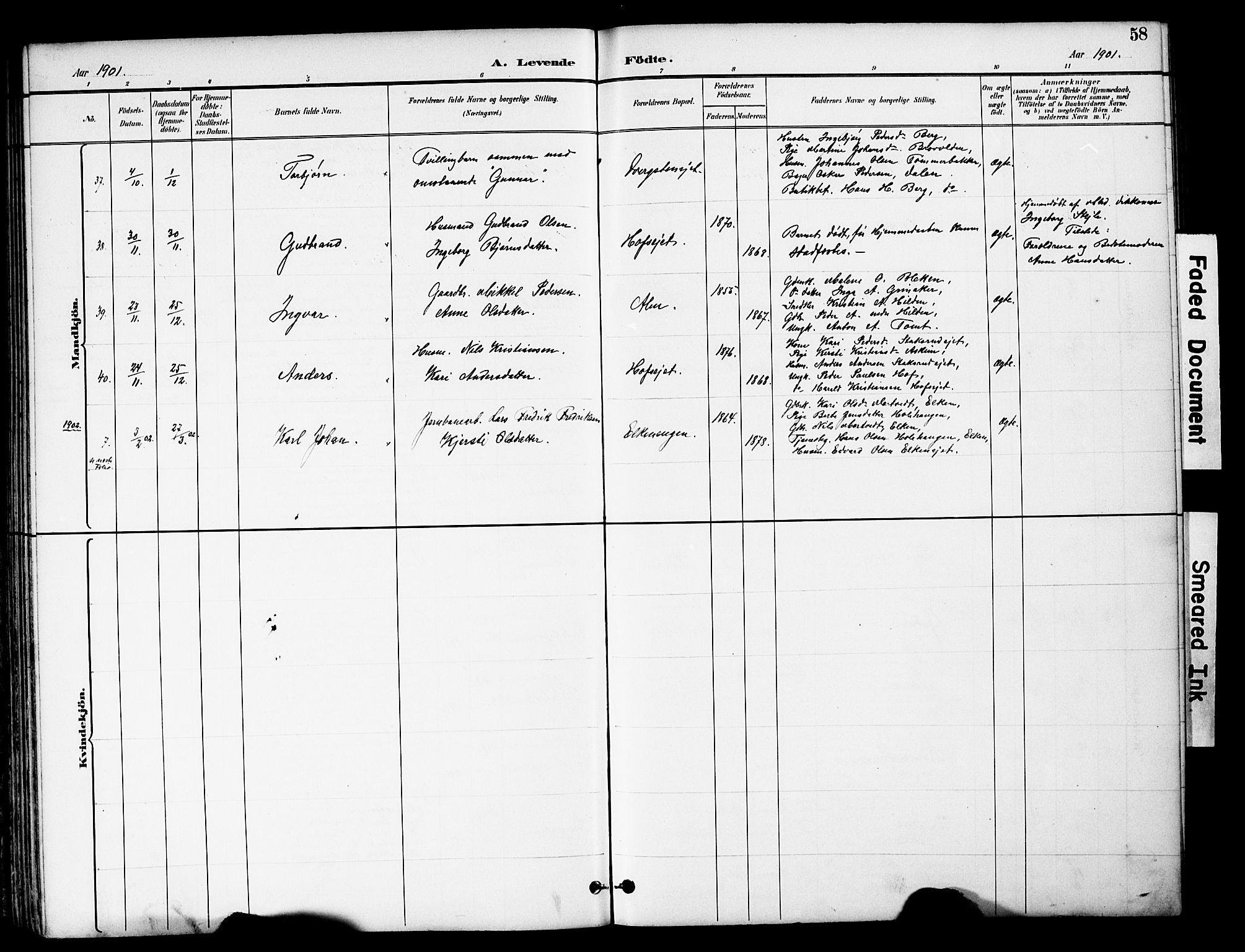 Brandbu prestekontor, SAH/PREST-114/H/Ha/Hab/L0006: Parish register (copy) no. 6, 1893-1902, p. 58