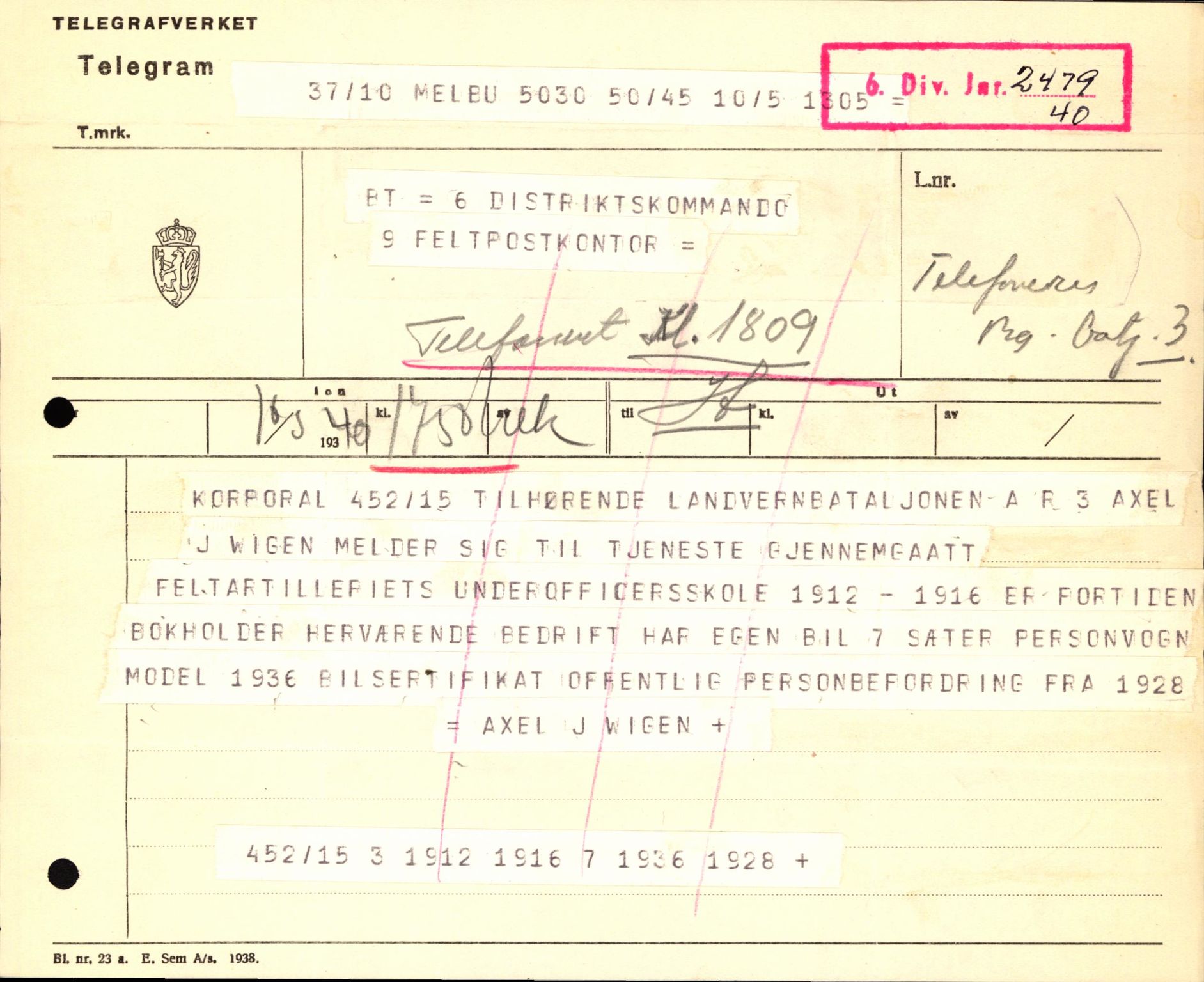 Forsvaret, Forsvarets krigshistoriske avdeling, AV/RA-RAFA-2017/Y/Yb/L0123: II-C-11-600  -  6. Divisjon med avdelinger, 1940, p. 494