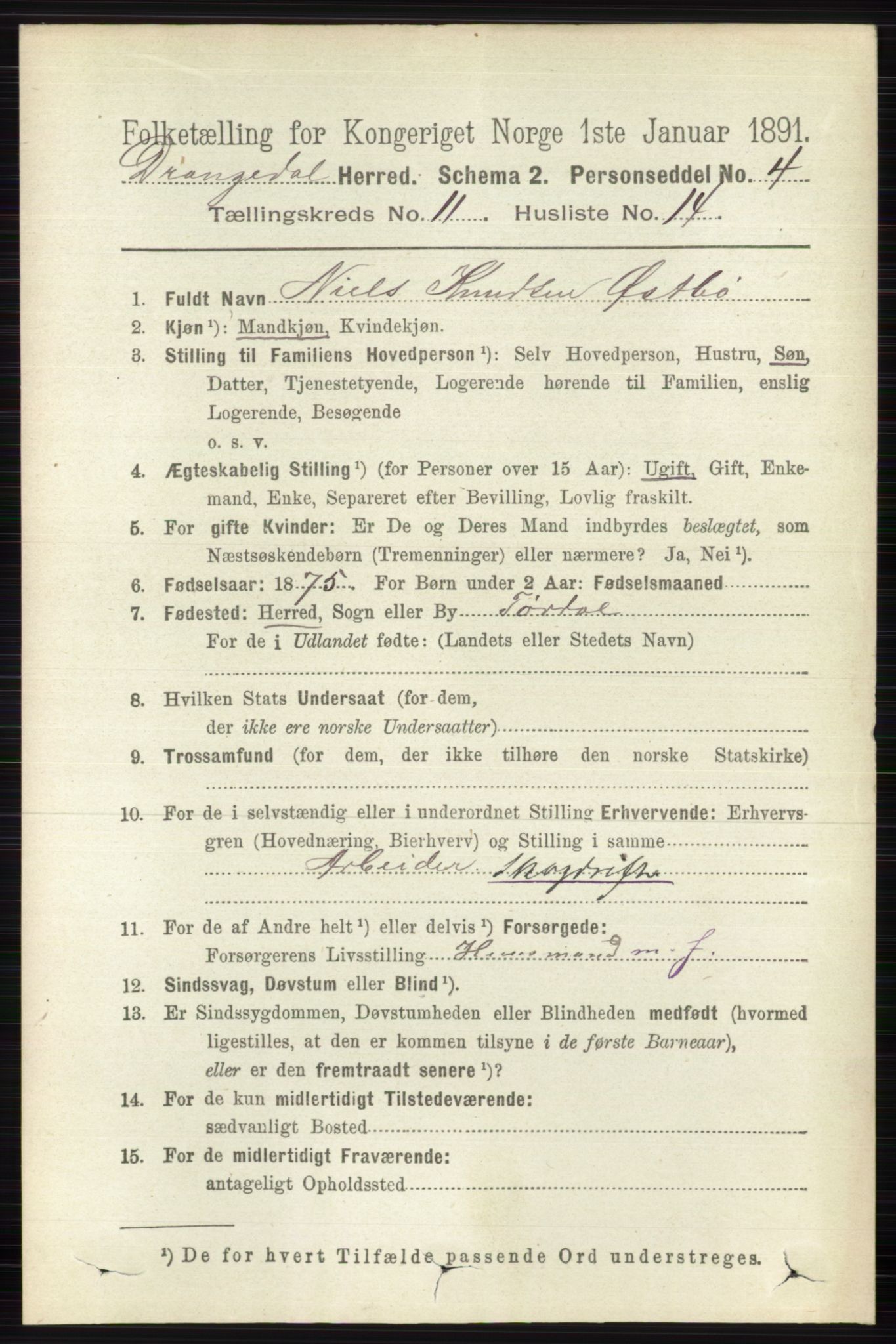 RA, 1891 census for 0817 Drangedal, 1891, p. 3986