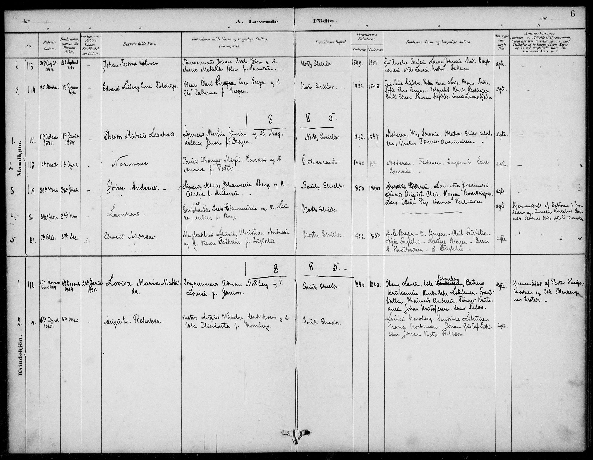 Den norske sjømannsmisjon i utlandet/Tyne-havnene (North Shields og New Castle), SAB/SAB/PA-0101/H/Ha/L0002: Parish register (official) no. A 2, 1883-1938, p. 6